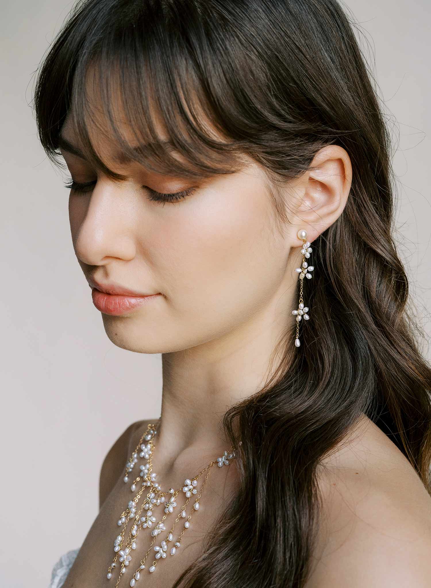 Pearl blossom bridal chain earrings, weddings. By Twigs and Honey