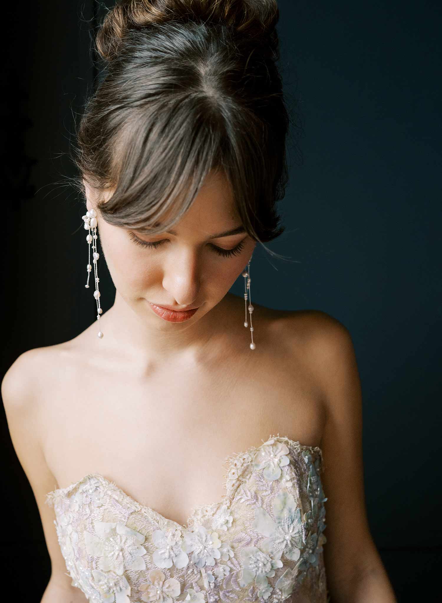 Romantic bridal, twisted pearl chandelier earrings by Twigs & Honey