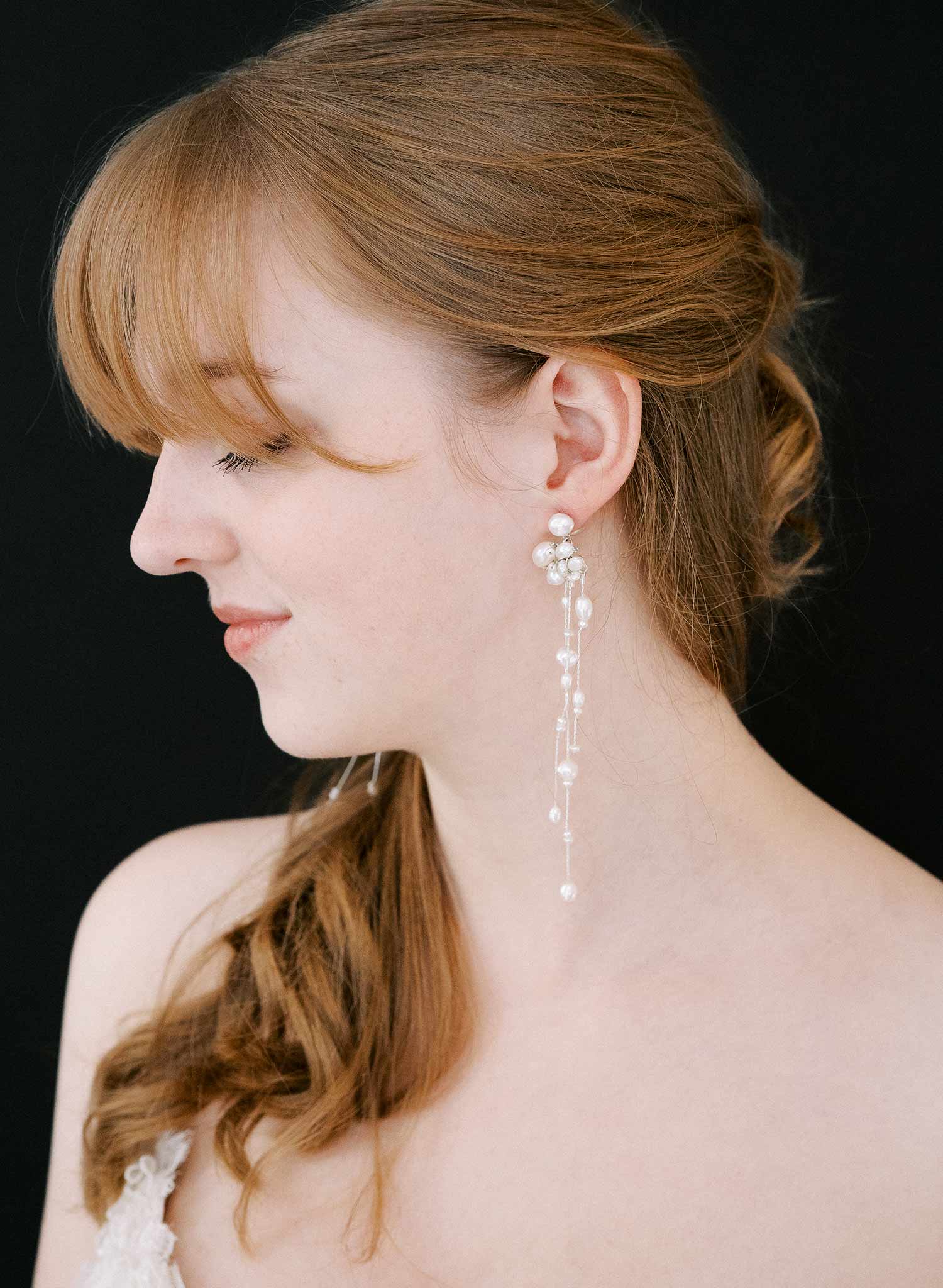 Romantic bridal, twisted pearl chandelier earrings by Twigs & Honey