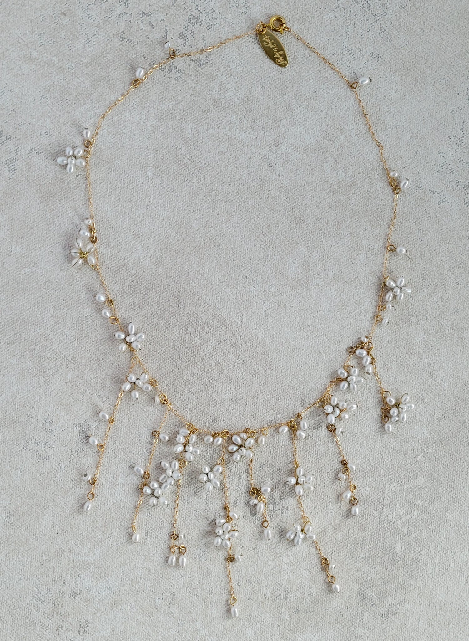 Handmade dainty, small freshwater pearl chain necklace, gold. By Twigs and Honey