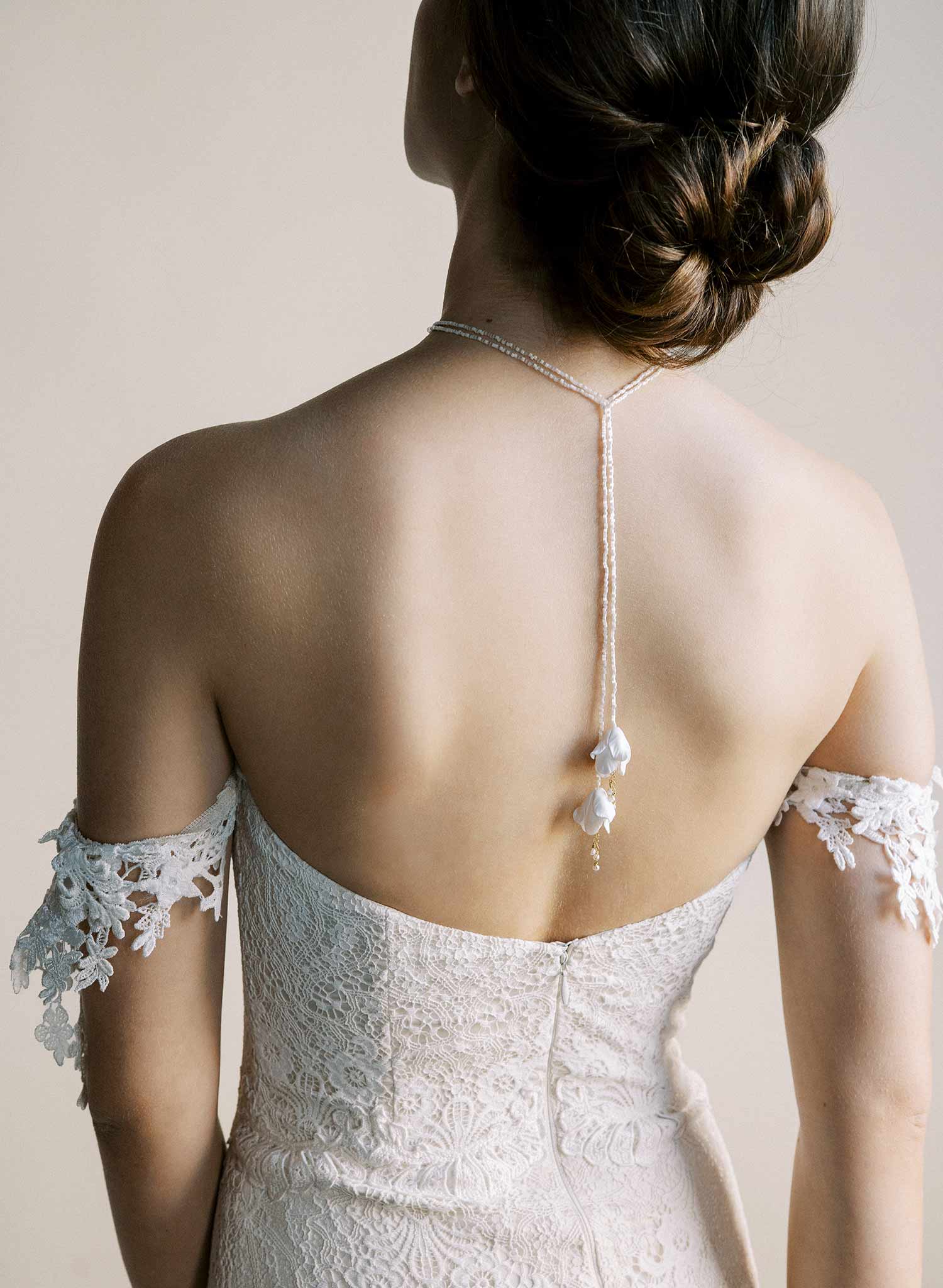 Bridal pearl floral inspired wrap, extra long necklace by Twigs and Honey