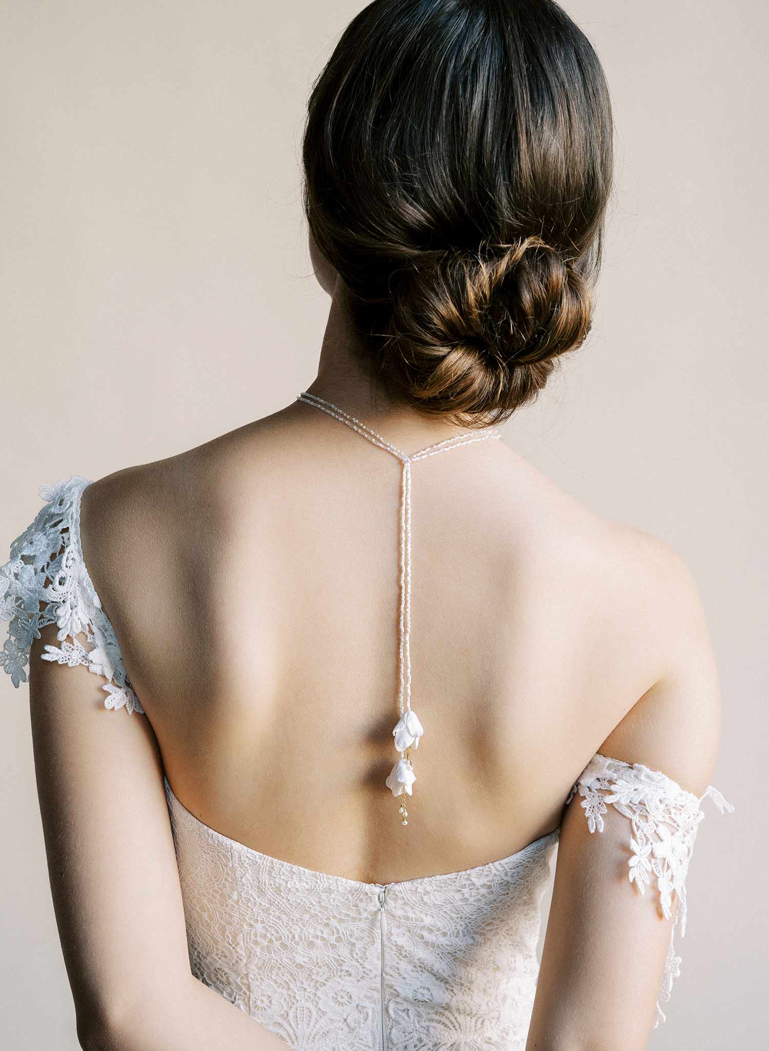 Bridal pearl floral inspired wrap, extra long necklace by Twigs and Honey