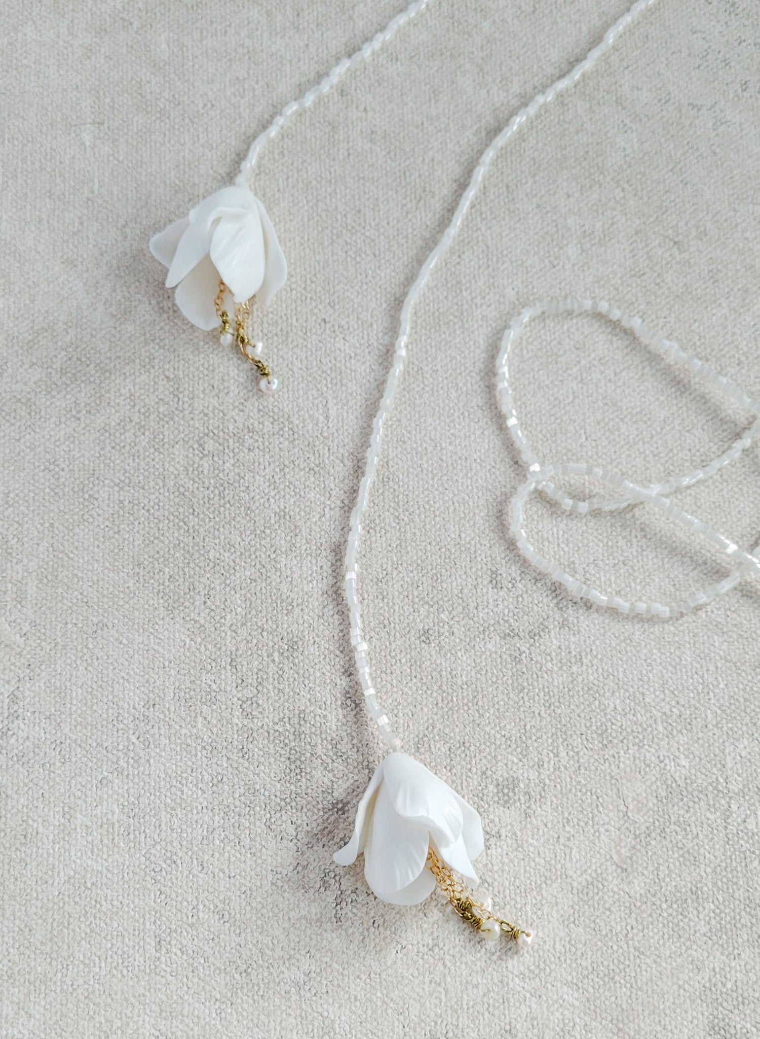 Bridal pearl floral inspired wrap, extra long necklace by Twigs and Honey