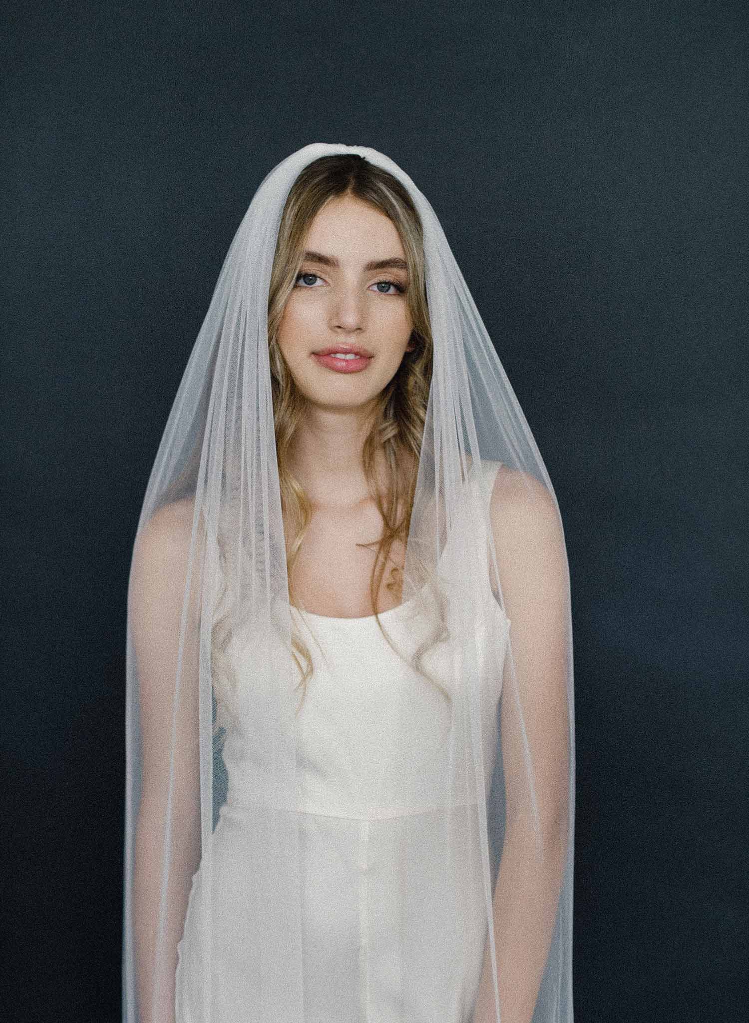 bridal gossamer tulle veil, simple, raw, fingertip, twigs & honey weddings