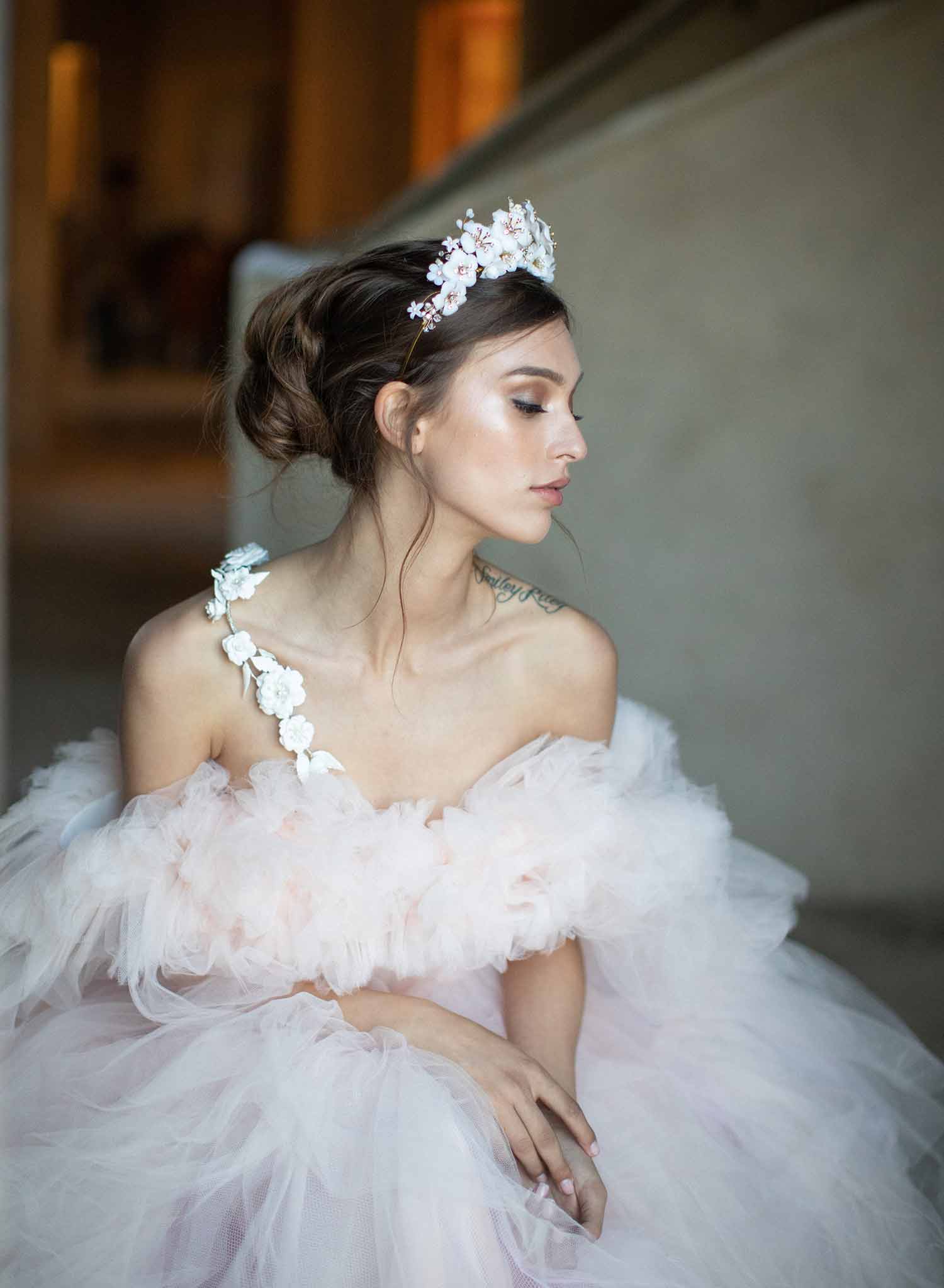 bridal crown, tiara of flowers, crystals, twigs & honey headband