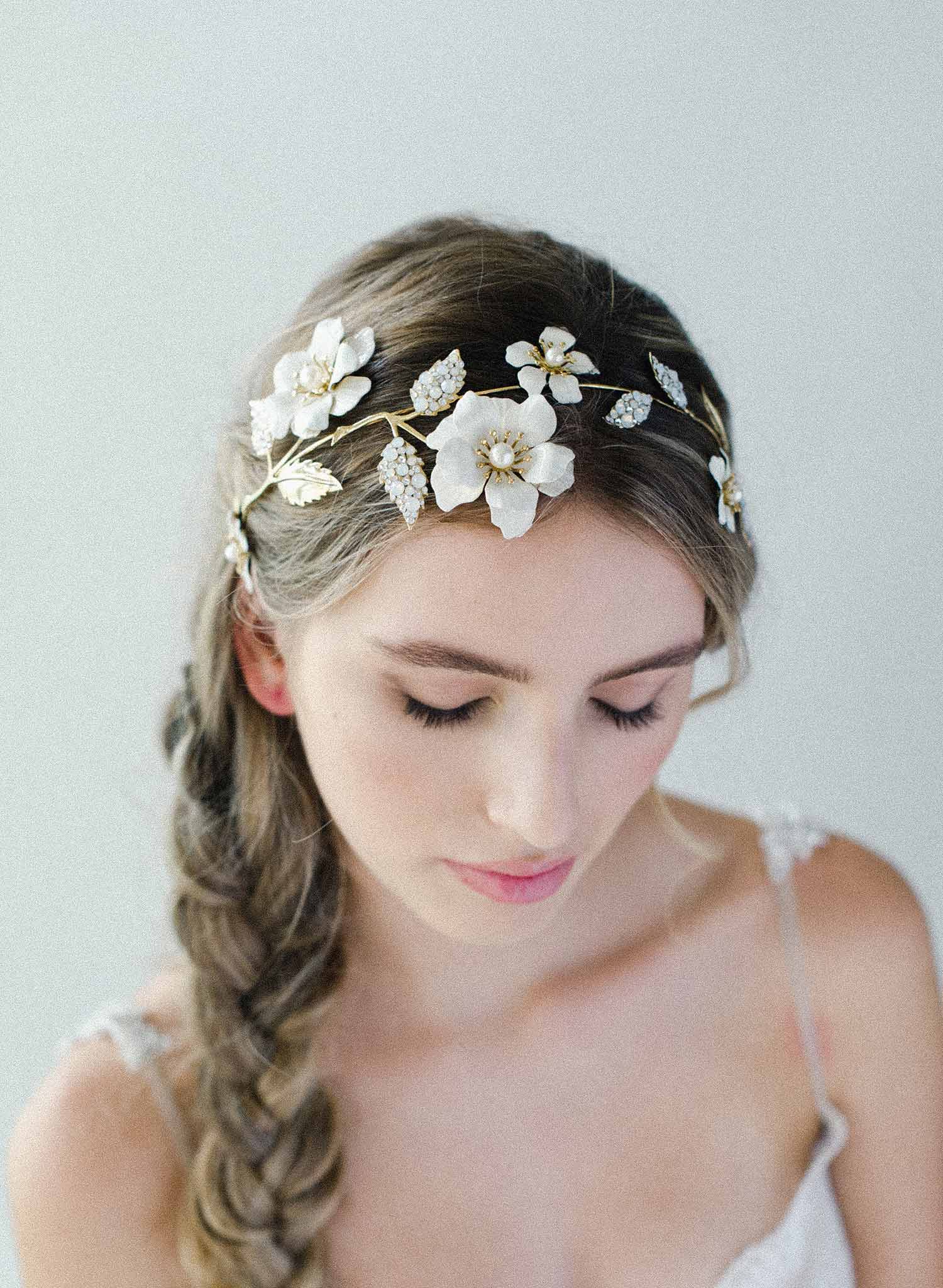 bridal crystal flower headpiece by twigs and honey, wedding hair accessory