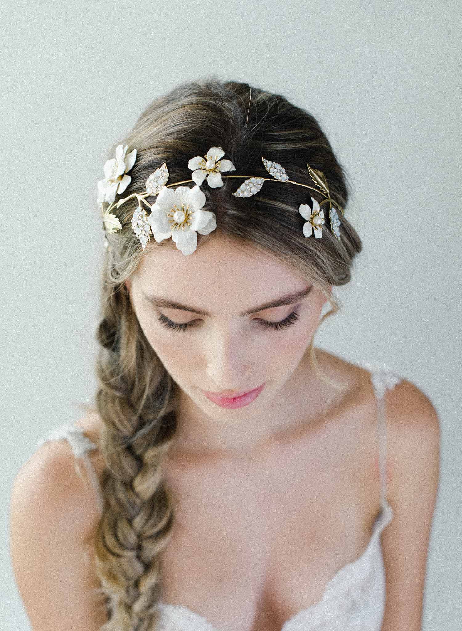 bridal crystal flower headpiece by twigs and honey, wedding hair accessory