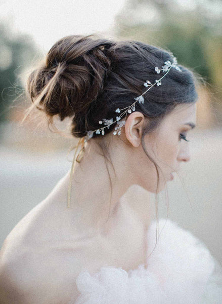 Twigs & Honey Pearl and Bead Bridal Hair Vine - Simple and Dainty Bead and Crystal Hair Vine - Style #901 Silver