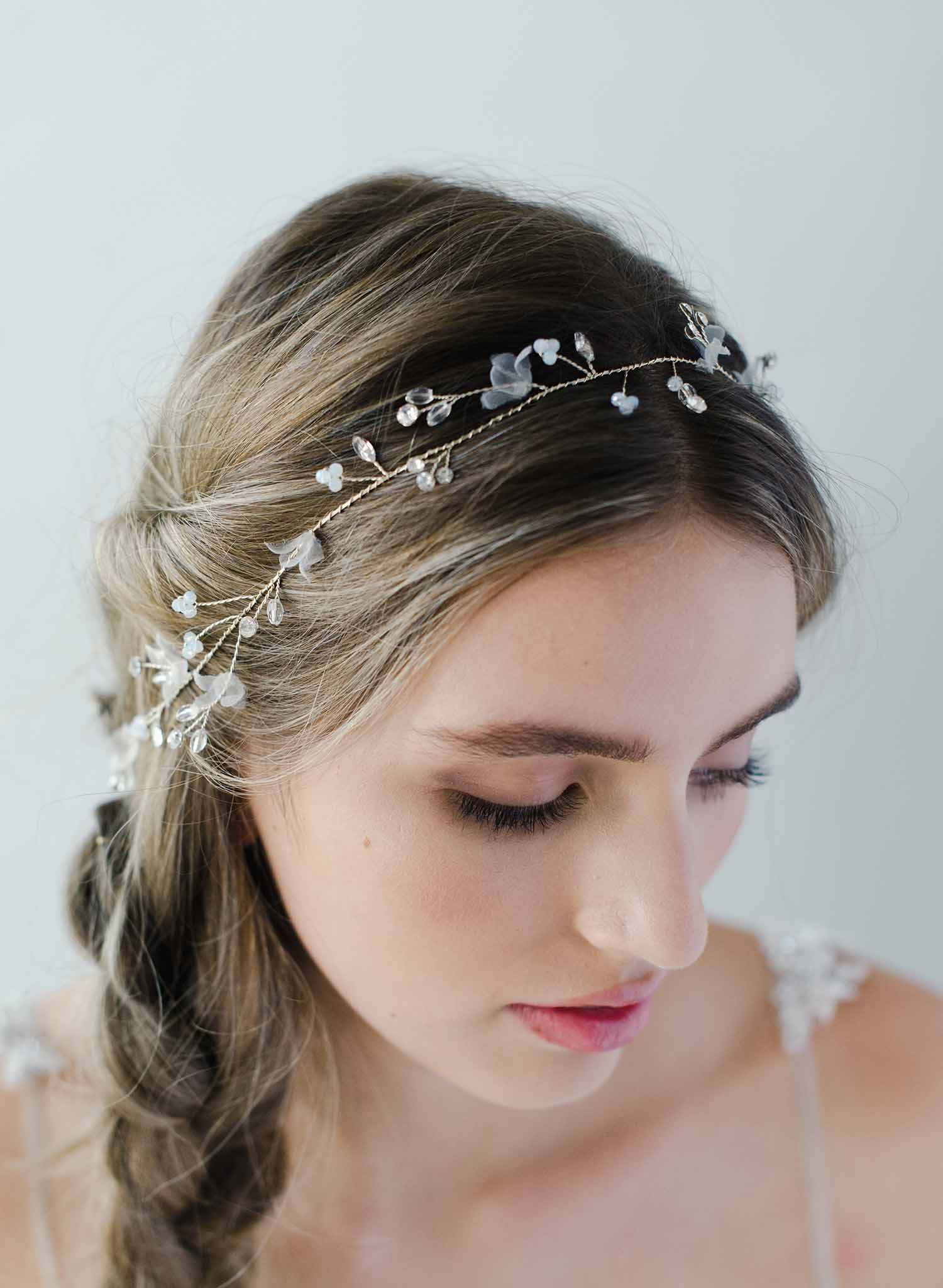 Twigs & Honey Pearl and Bead Bridal Hair Vine - Simple and Dainty Bead and Crystal Hair Vine - Style #901 Silver