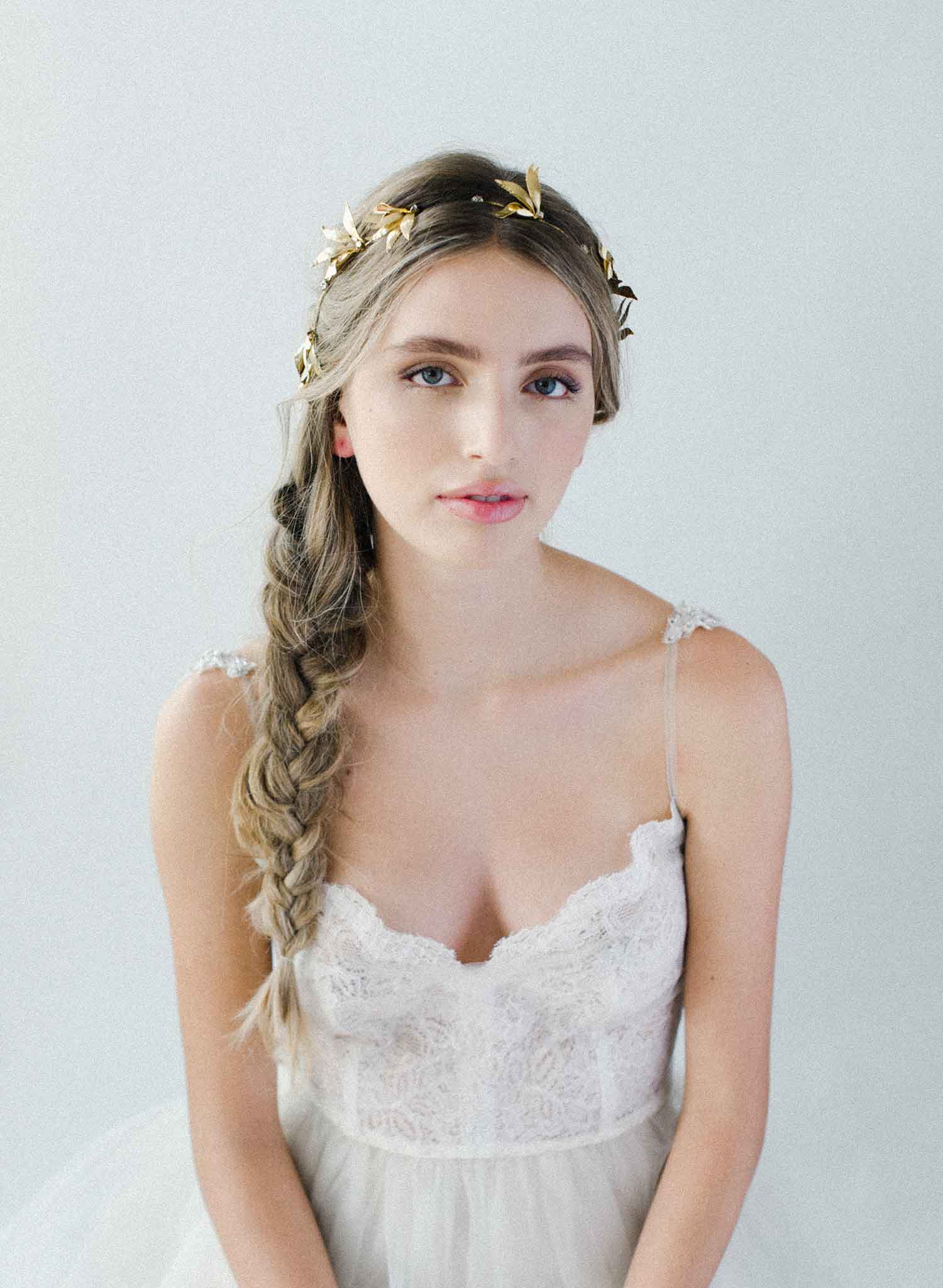 grecian inspired bridal headpiece, twigs and honey, gold 