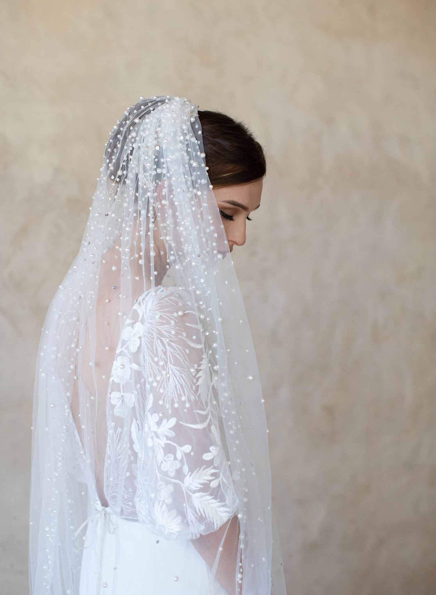 Pearl bridal veil - Pearl chapel train veil - Style #968