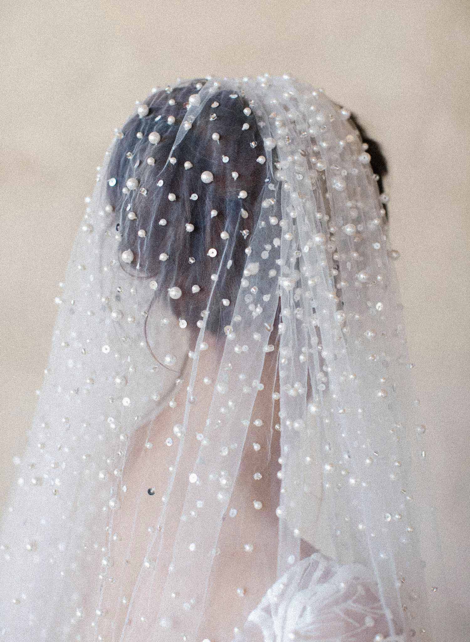 Twigs & Honey Pearl Bridal Statement Veil - Pearl Droplets Fantasy Veil - Style #2000