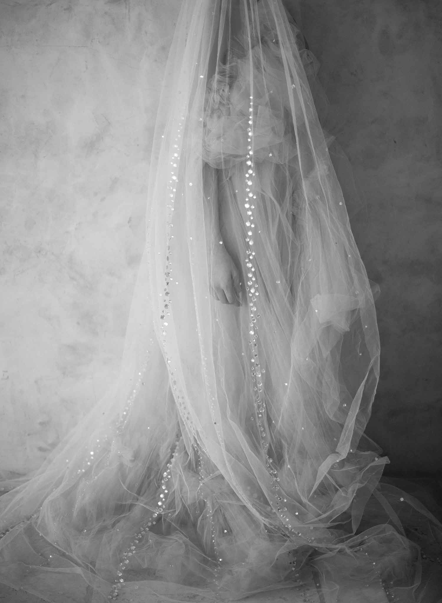 bridal train veil, chapel embellished crystal veil, twigs and honey