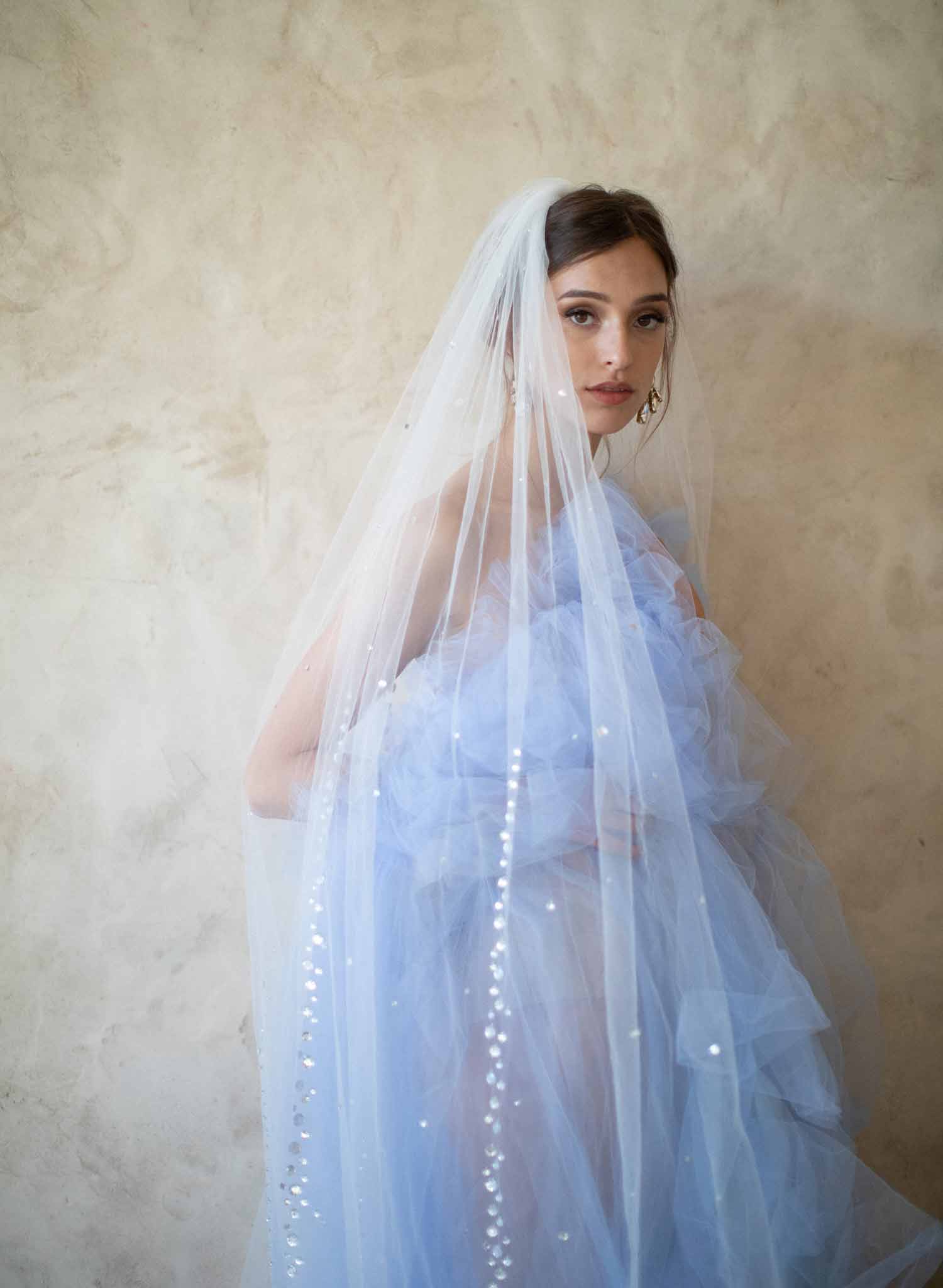 bridal train veil, chapel embellished crystal veil, twigs and honey