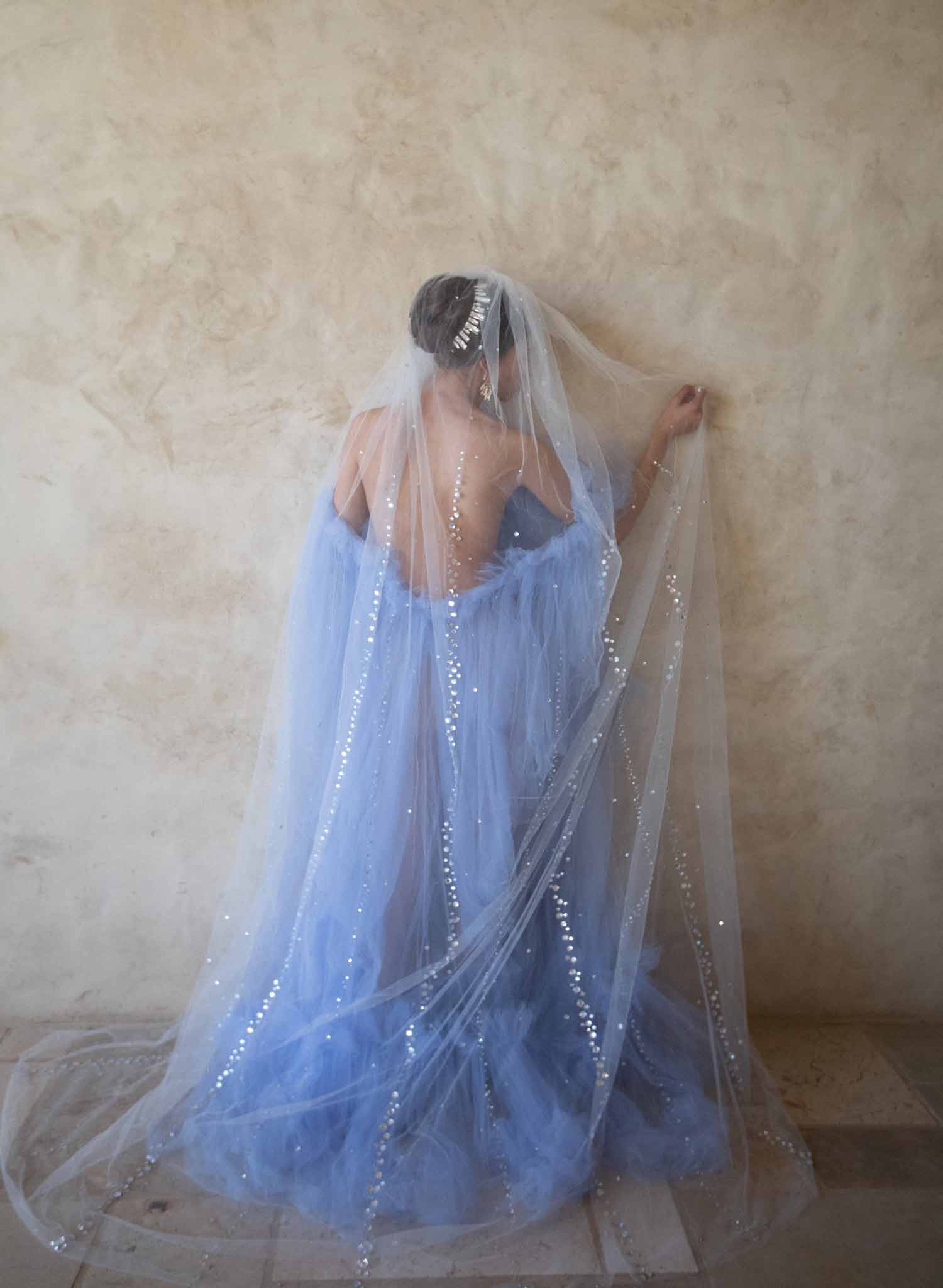 bridal train veil, chapel embellished crystal veil, twigs and honey