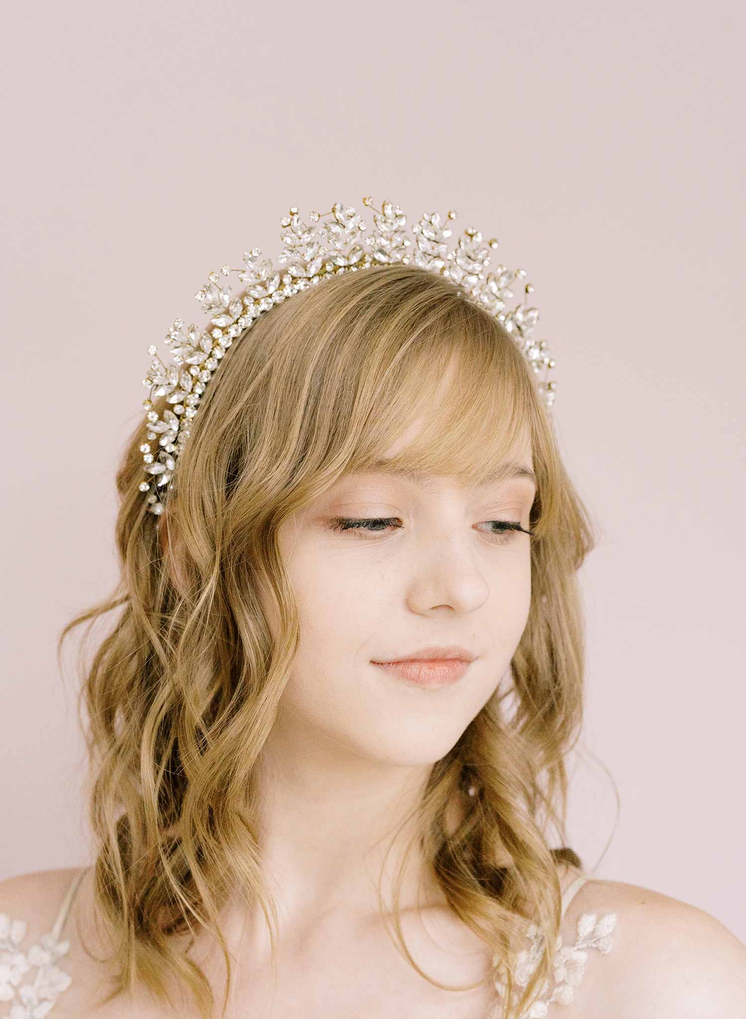 bridal crystal tiara crown, ornate, twigs & honey