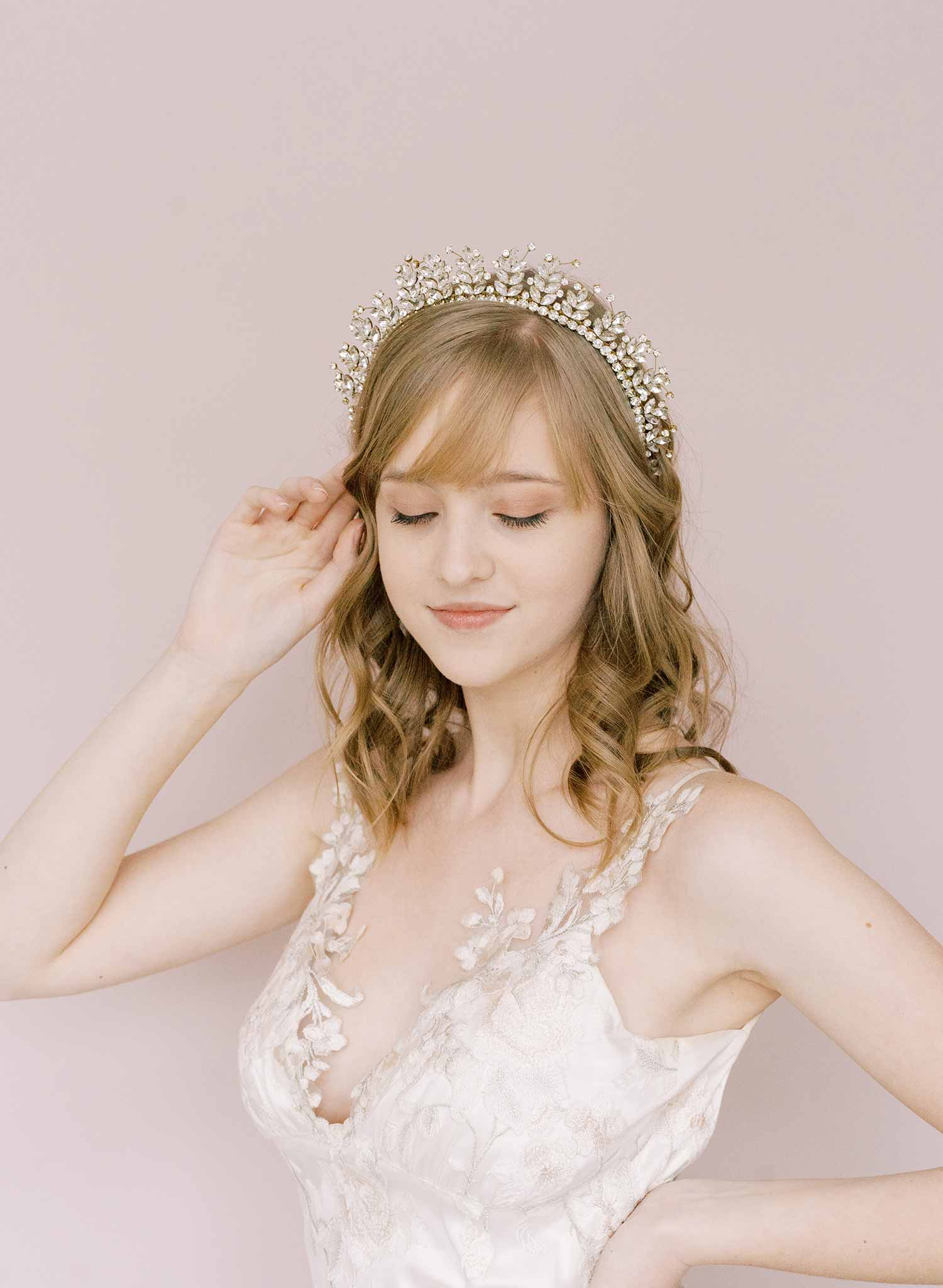 bridal crystal tiara crown, ornate, twigs & honey