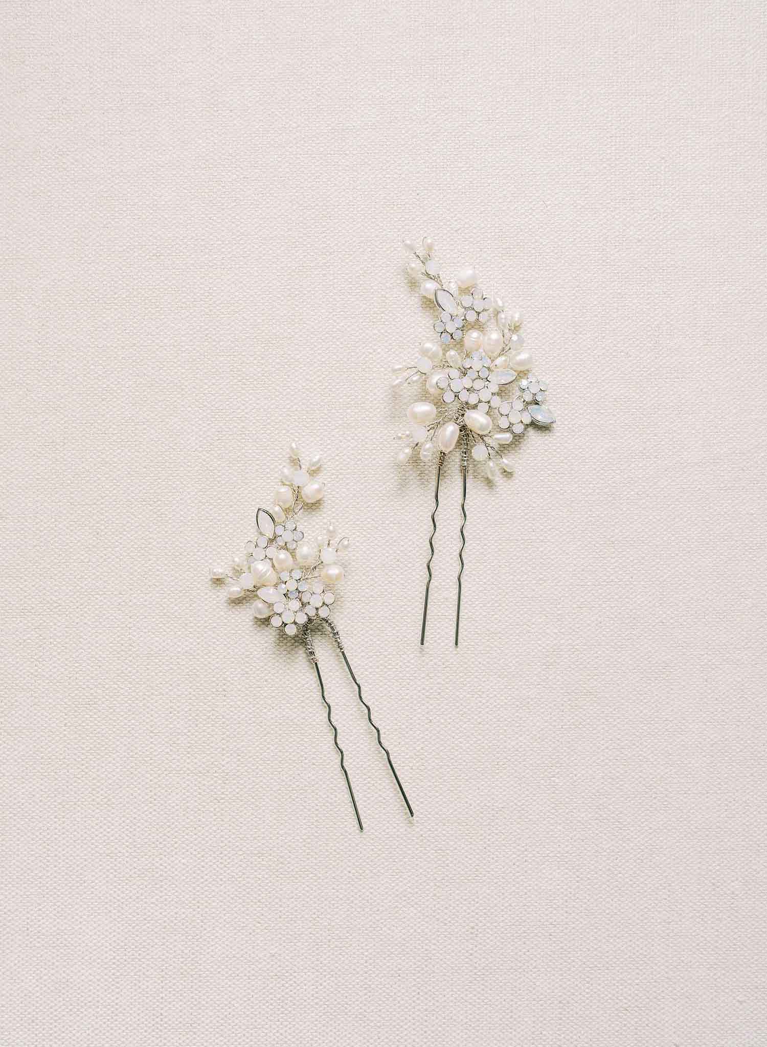 bridal crystal baby's breath hair pins, pearls by twigs and honey