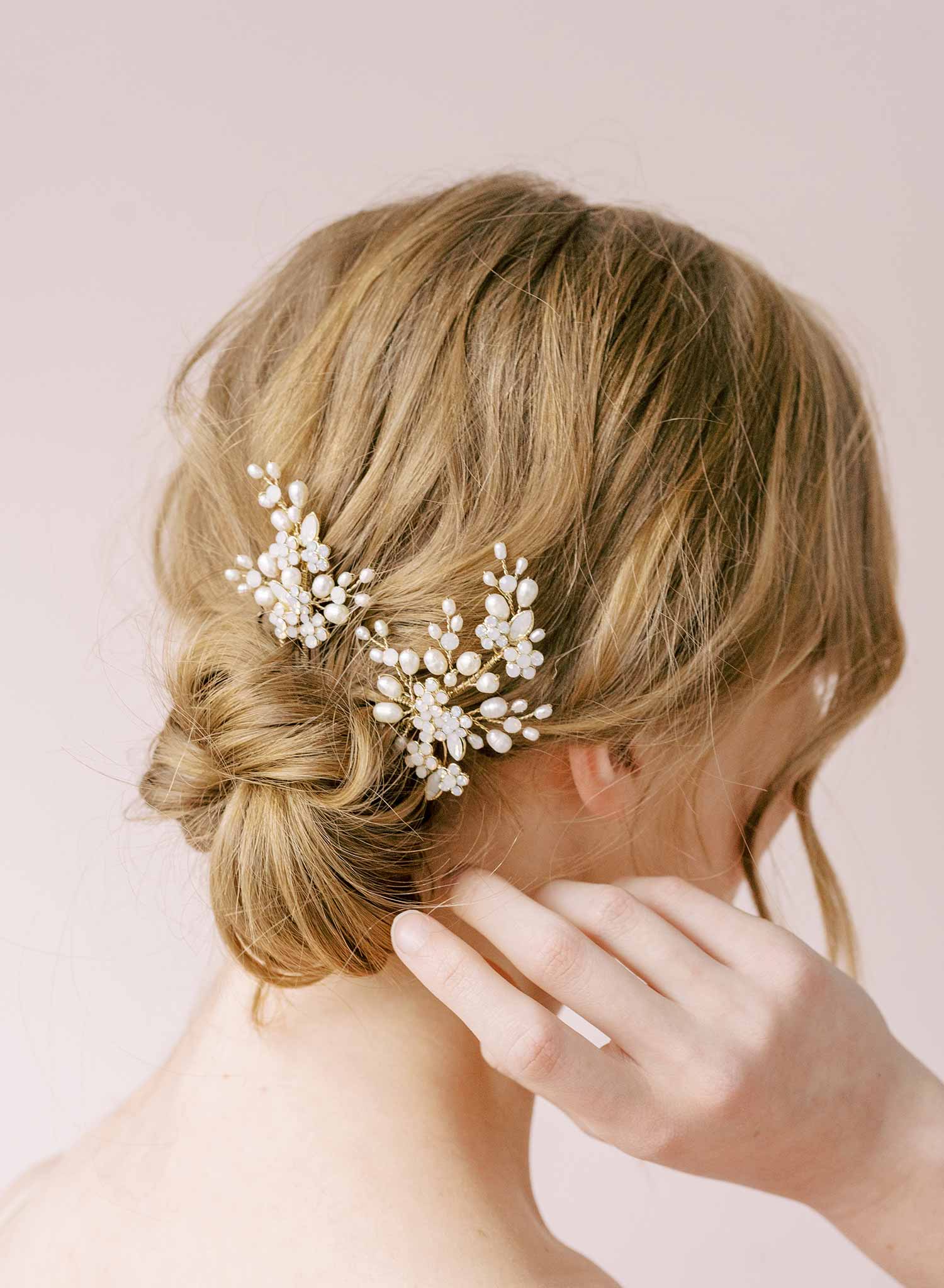 bridal crystal baby's breath hair pins, pearls by twigs and honey