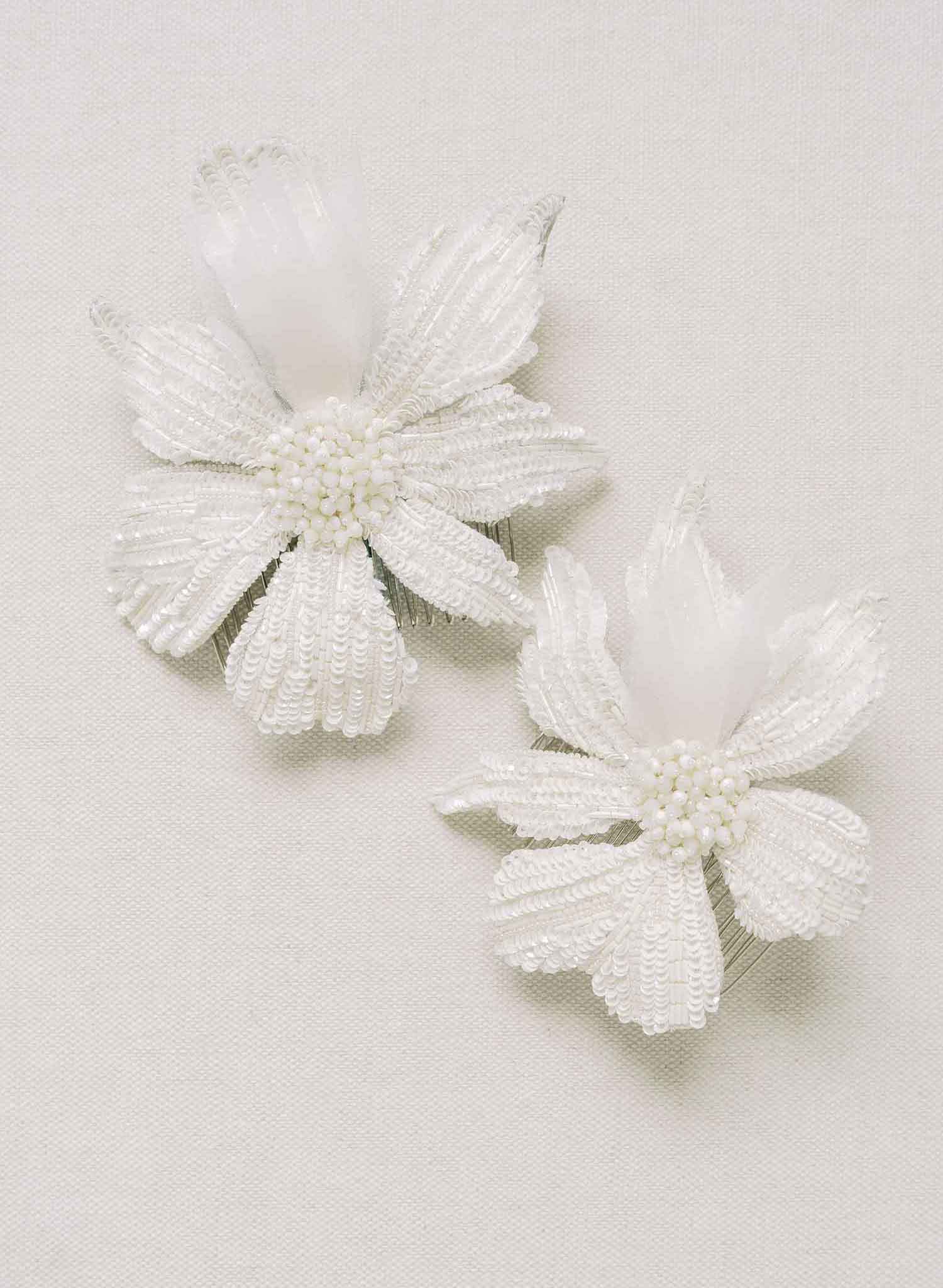 hand embroidered sequin flower hair comb for brides by twigs & honey