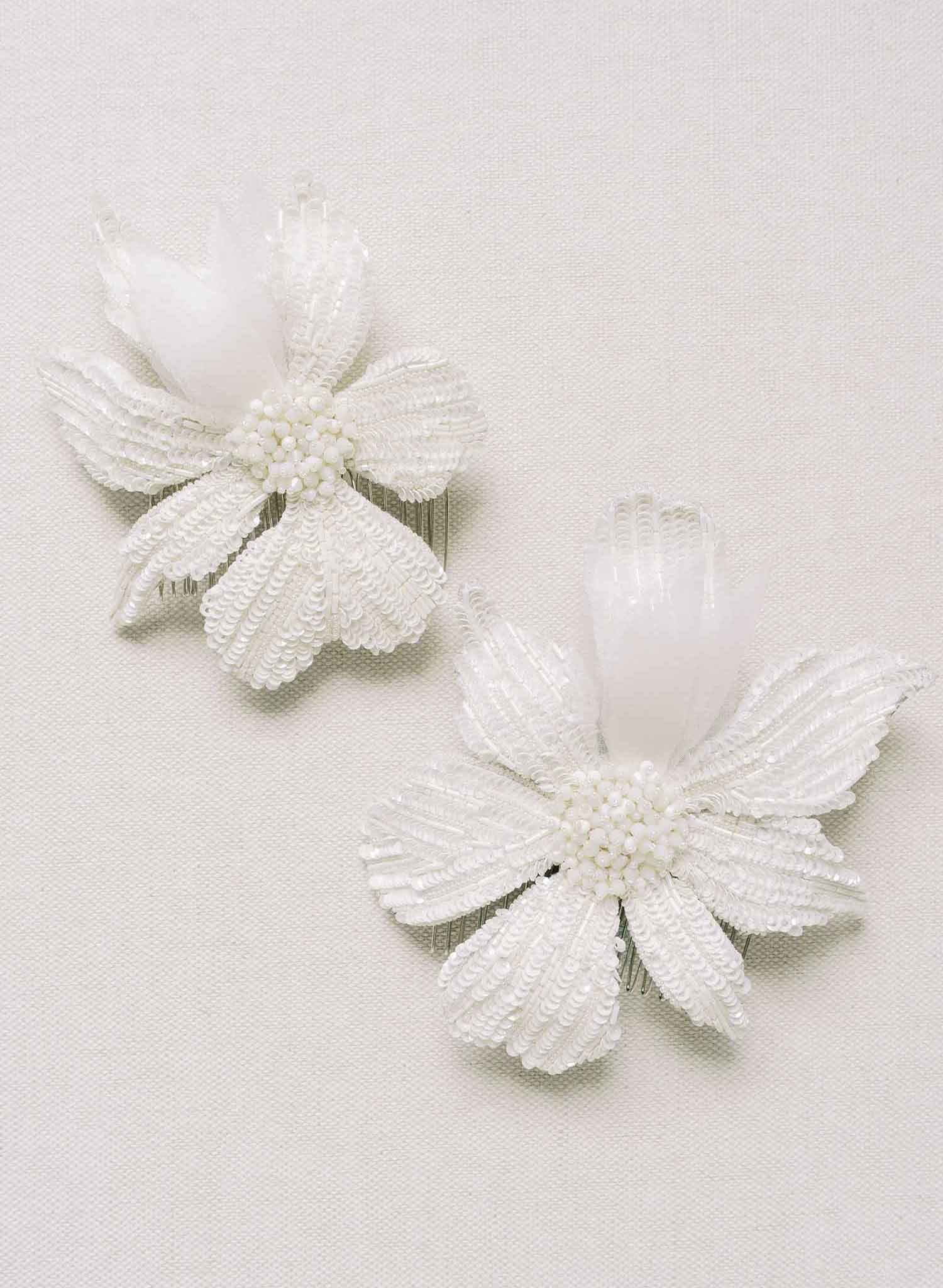 hand embroidered sequin flower hair comb for brides by twigs & honey