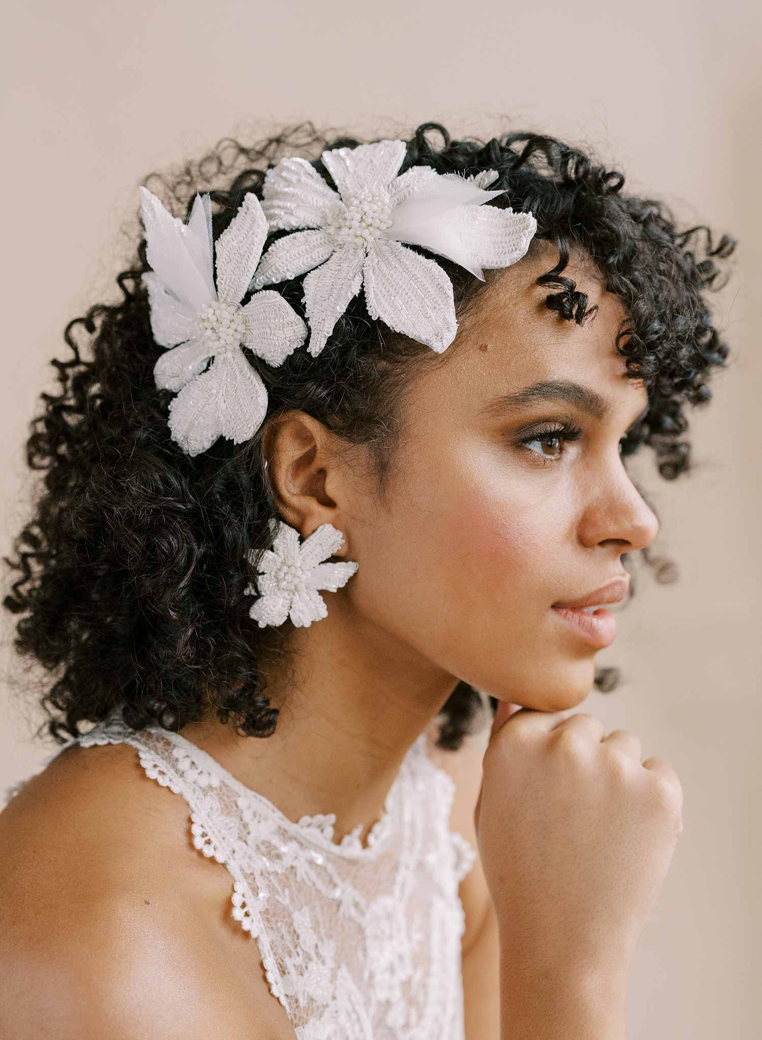 hand embroidered sequin flower hair comb for brides by twigs & honey