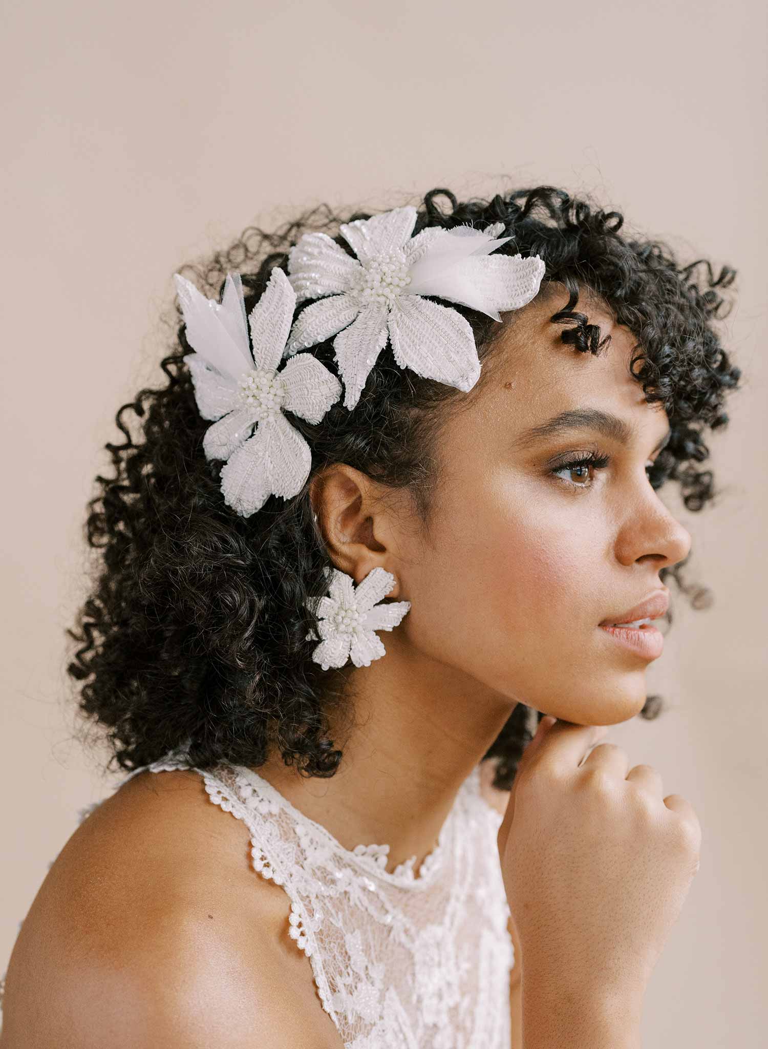 hand embroidered sequin flower hair comb for brides by twigs & honey