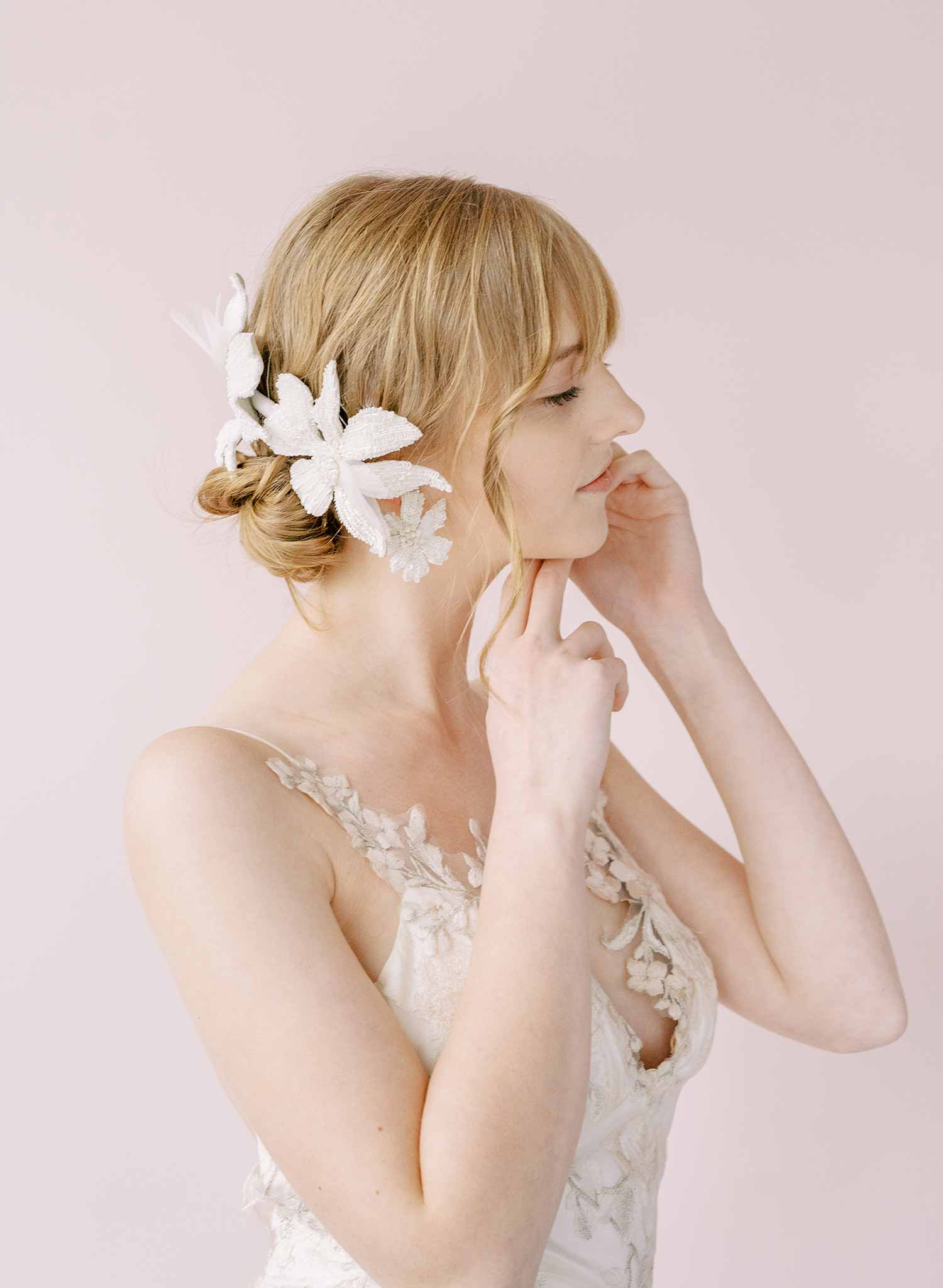 hand embroidered sequin flower hair comb for brides by twigs & honey