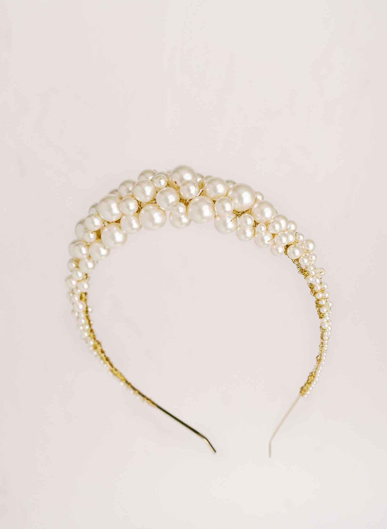 Twigs & Honey BHLDN Vineyard Halo Wedding Pearl Rhinestone Ribbon Gold deals Plated