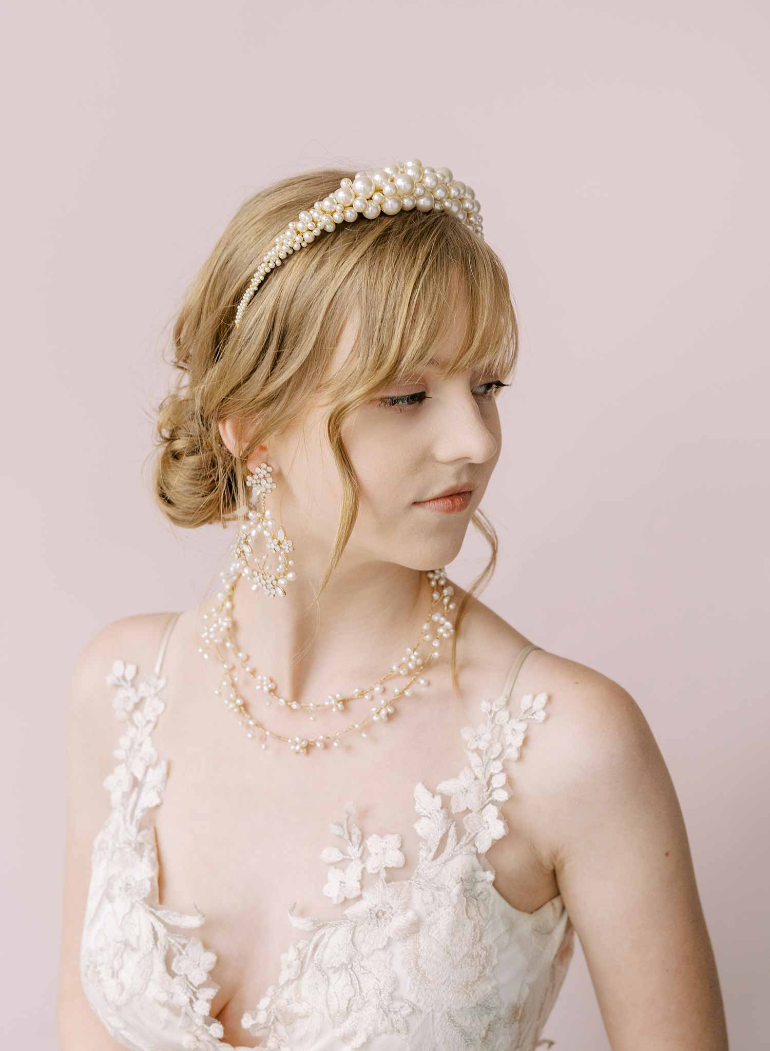 Wedding Headwear Set Crystal Pearl Hair Comb and One Tier Soft Sheer Plain  Bridal Veil TSDZ038