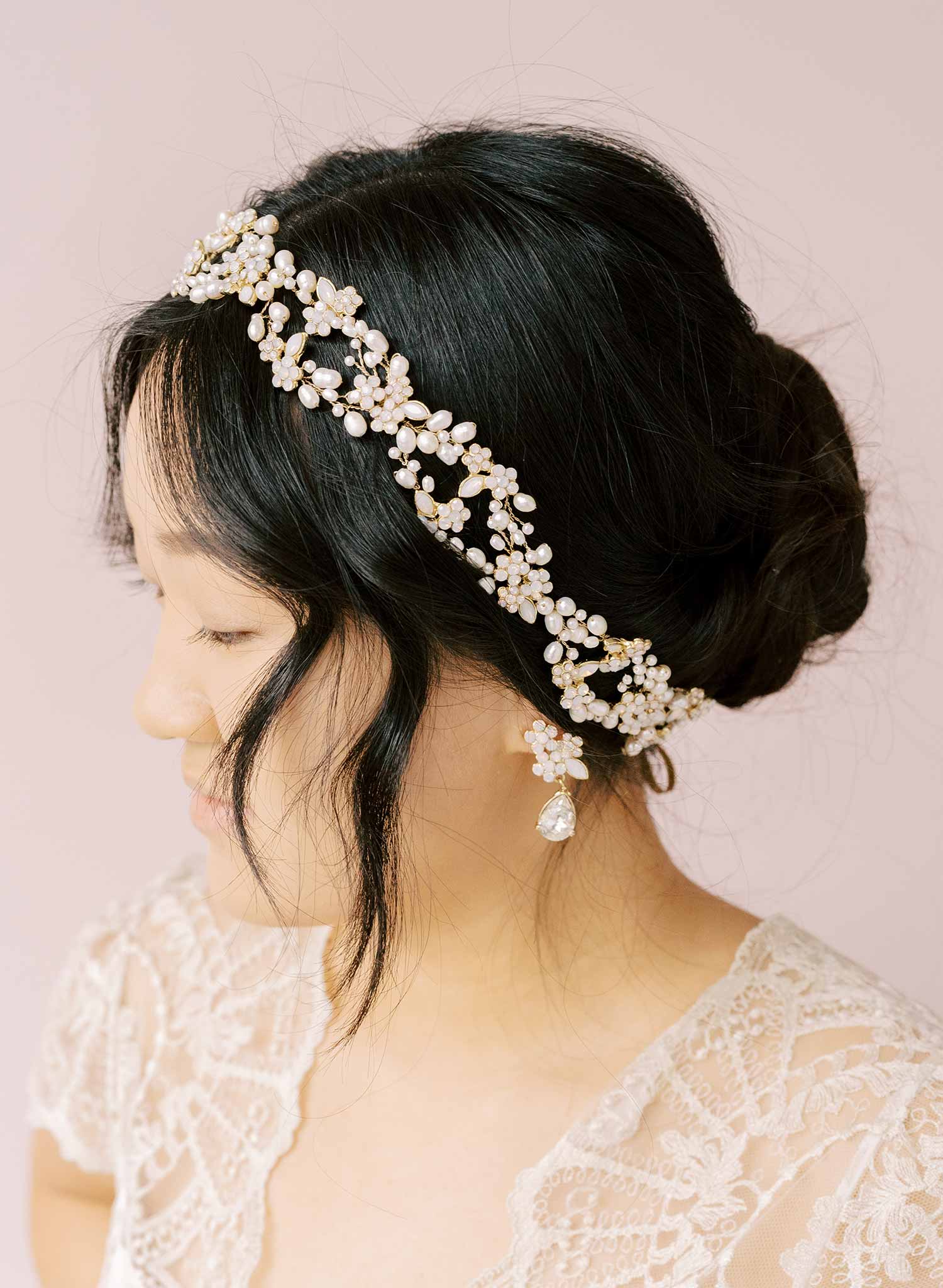 pearl and crystal infinity loop hair vine, sash bridal, by twigs and honey