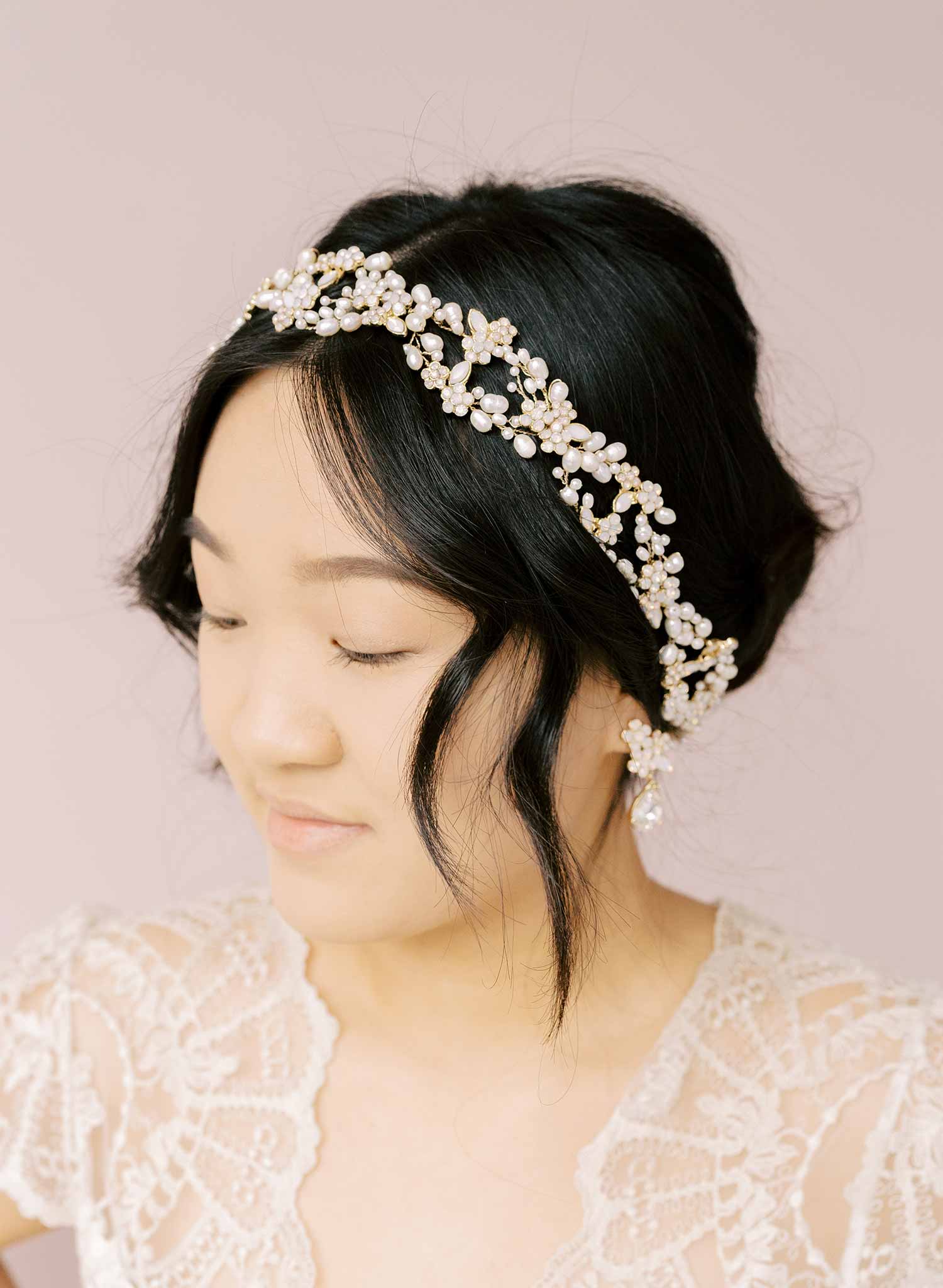 pearl and crystal infinity loop hair vine, sash bridal, by twigs and honey