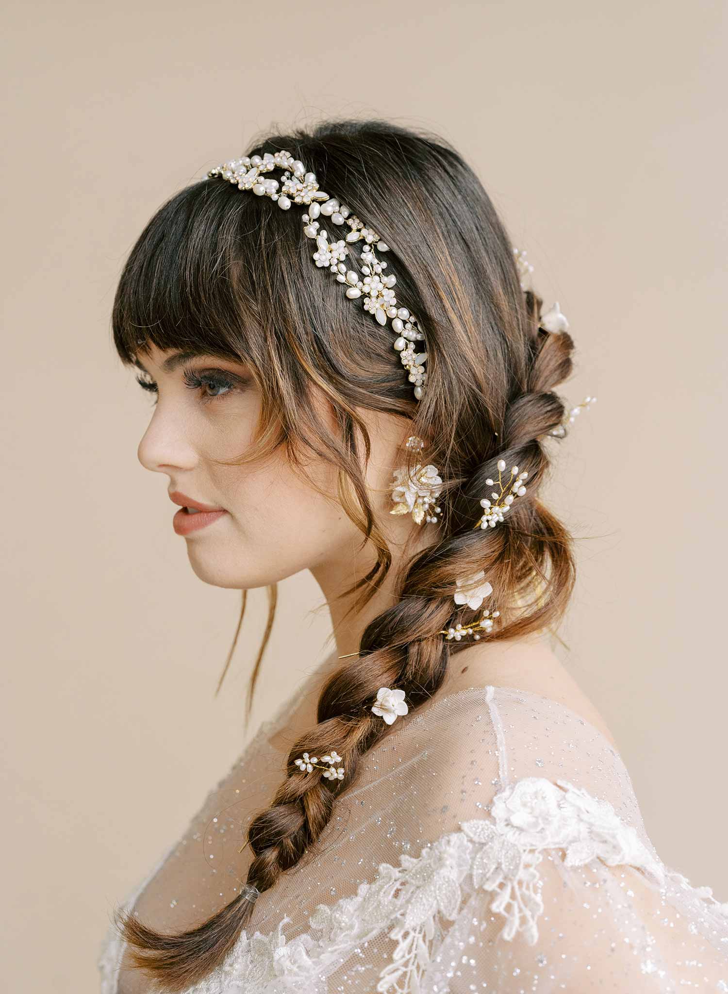 pearl and crystal infinity loop hair vine, sash bridal, by twigs and honey