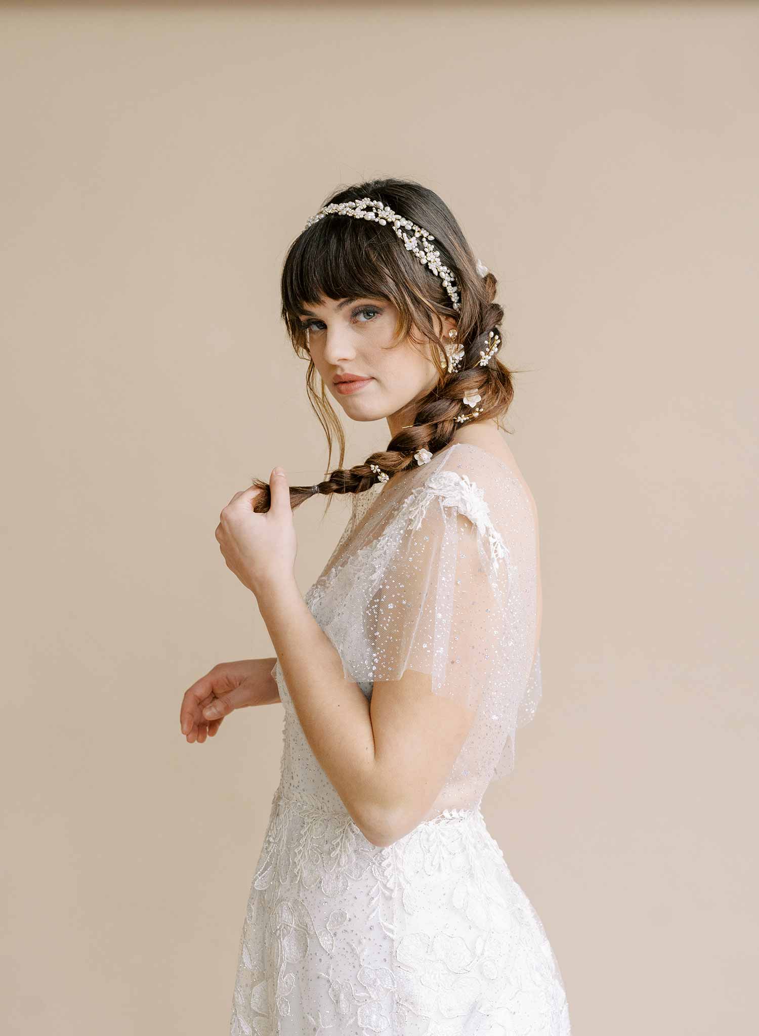 pearl and crystal infinity loop hair vine, sash bridal, by twigs and honey