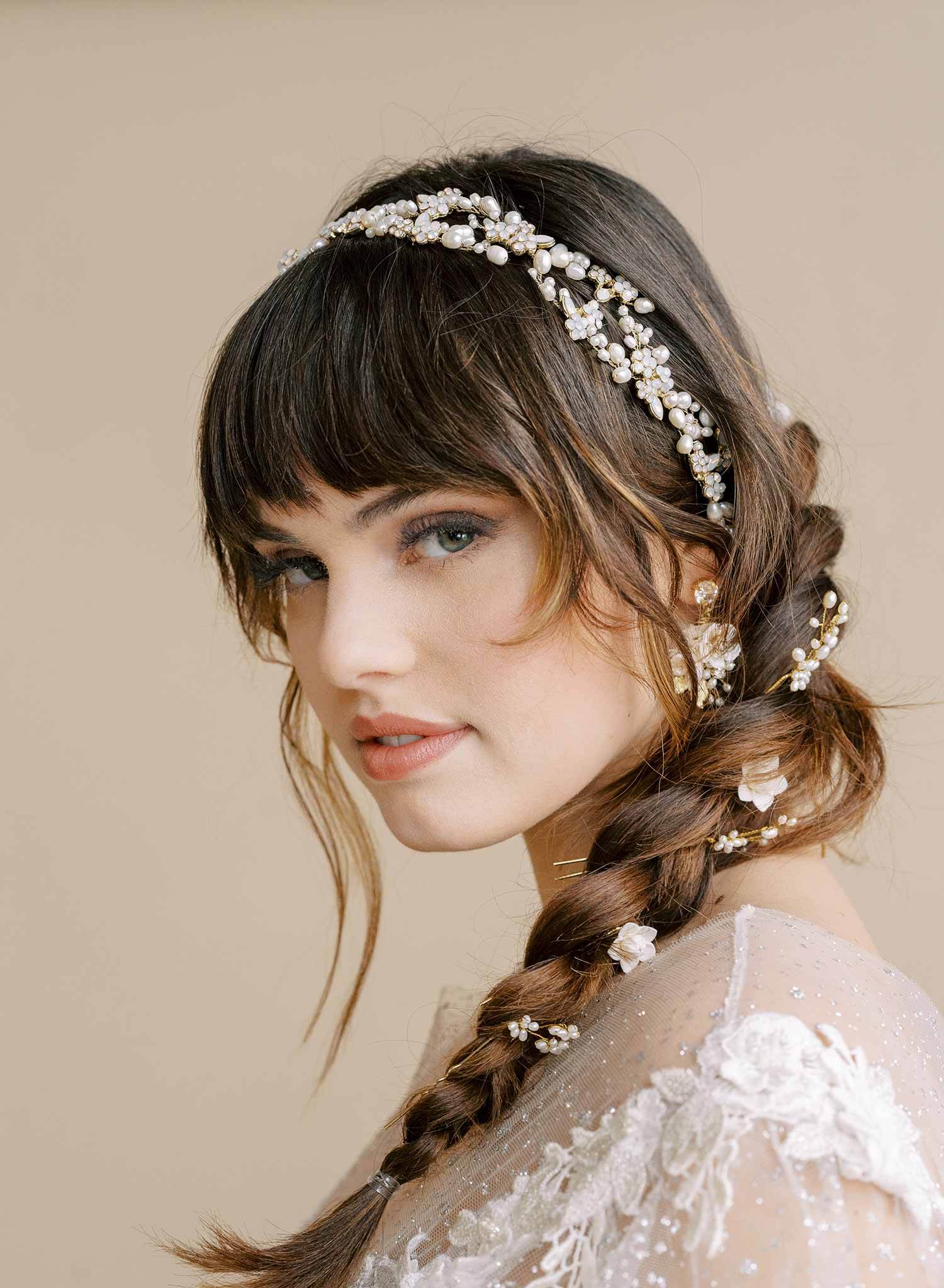 pearl and crystal infinity loop hair vine, sash bridal, by twigs and honey