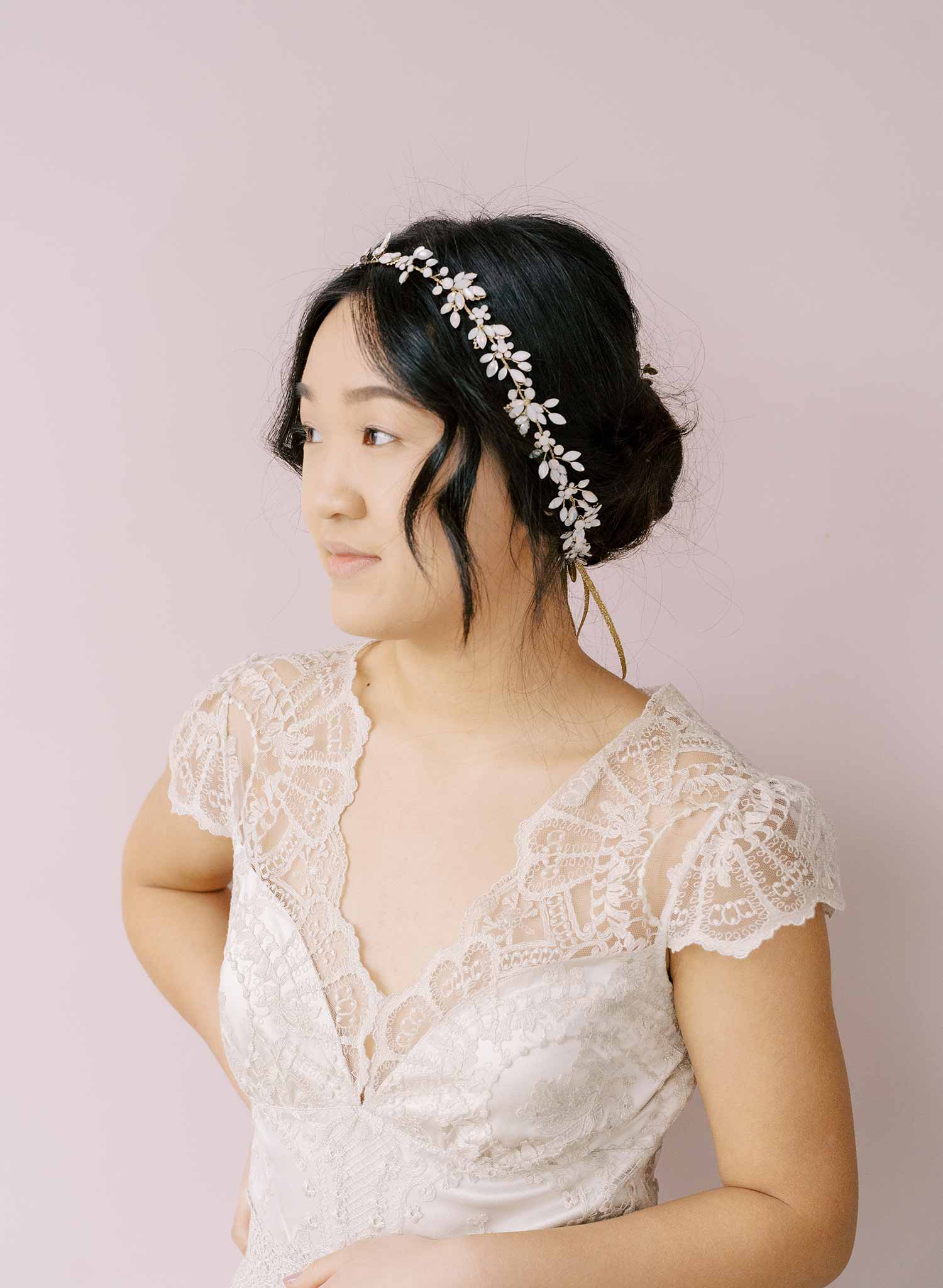 Wedding 2024 Headband Vintage Hollywood Style with Velvet Leaves and Crystals - Harlow