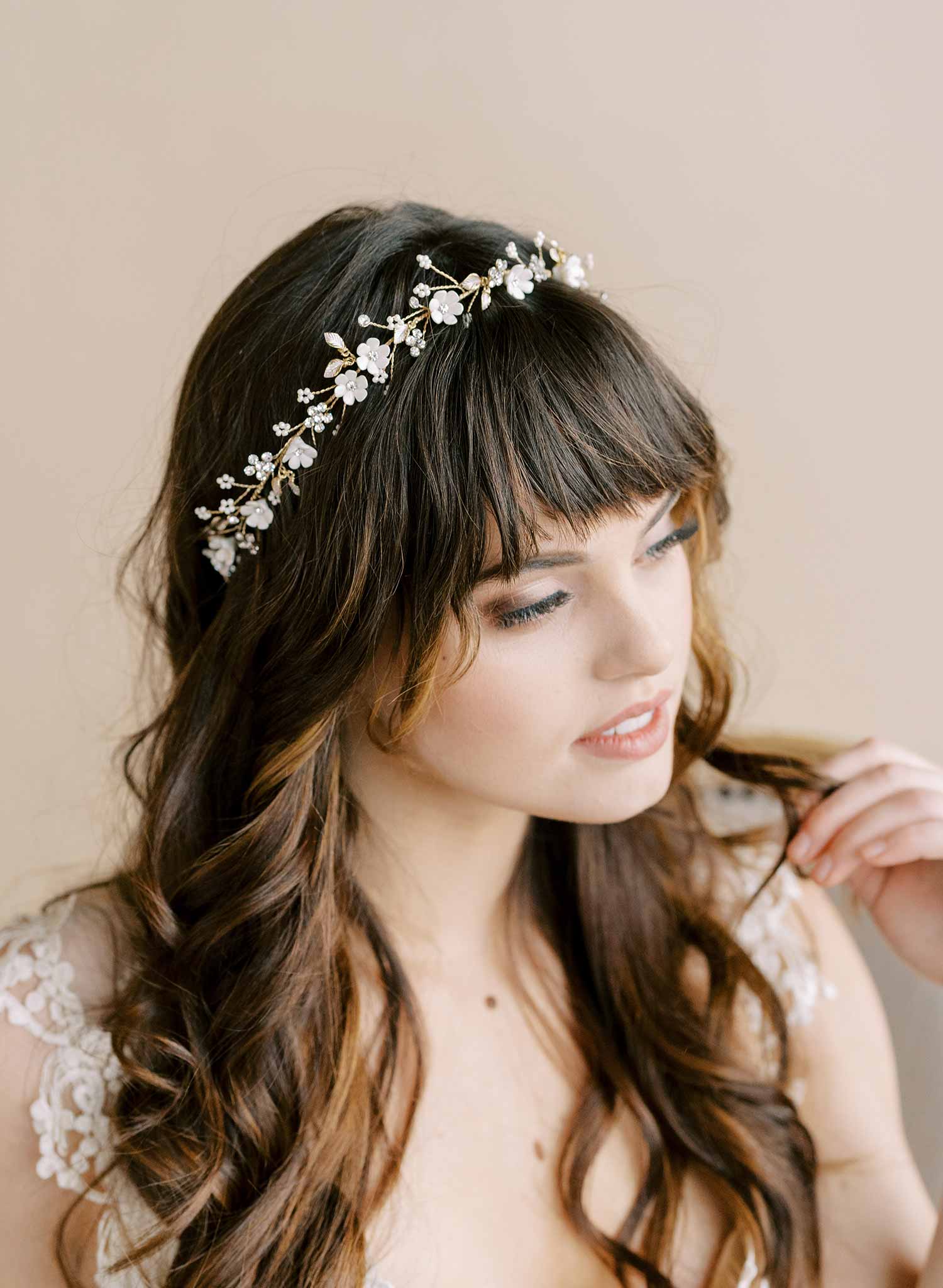 flower porcelain and crystal hair vine bridal by twigs & honey