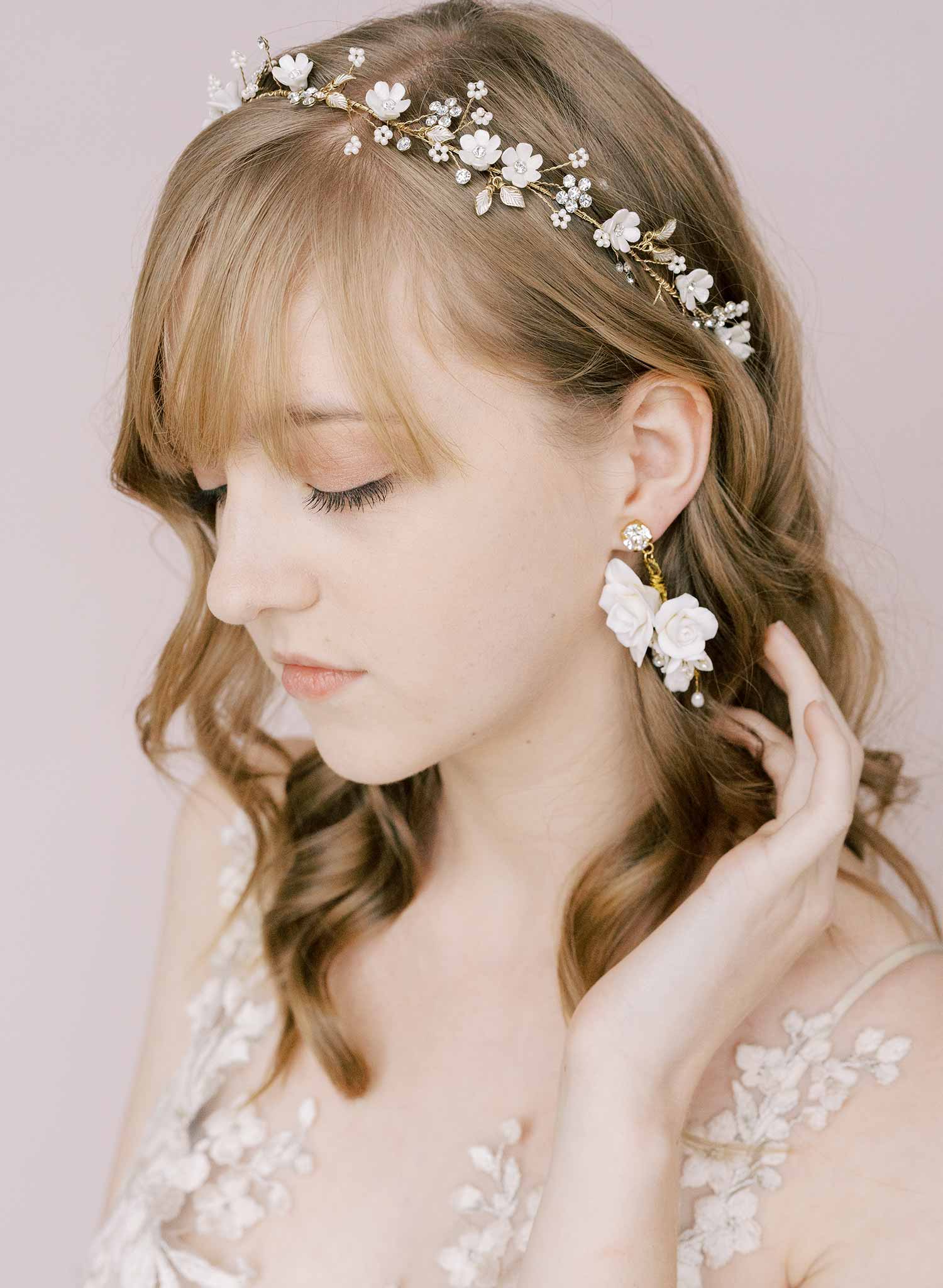 flower porcelain and crystal hair vine bridal by twigs & honey