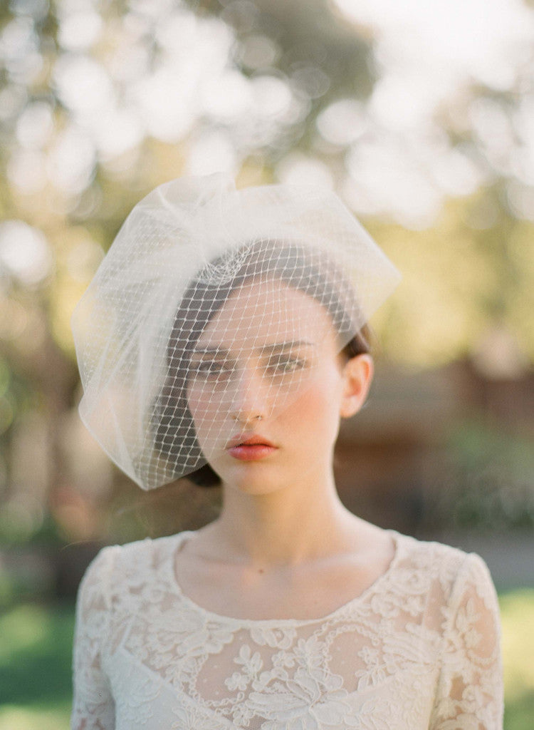 Twigs & Honey Bridal Headband Dot Birdcage Veil - Silk Bow and Point D'esprit Headband Veil - Style #2351