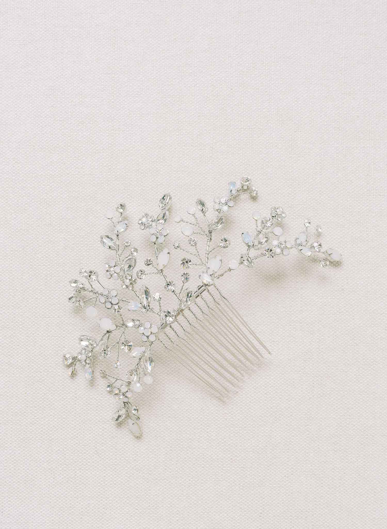 silver bridal opal crystal hair comb by twigs and honey