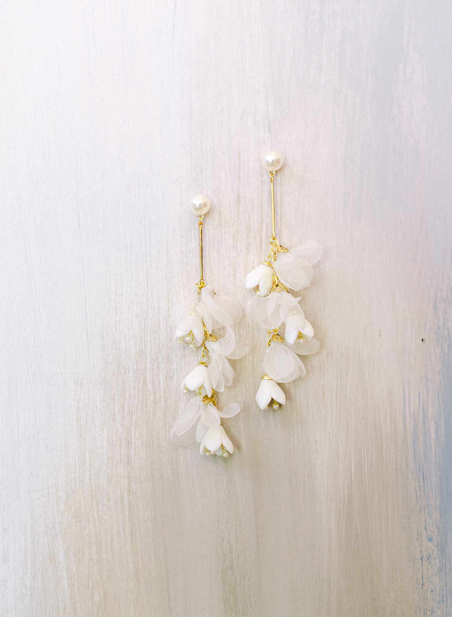 silk and flower bridal earrings by twigs & honey