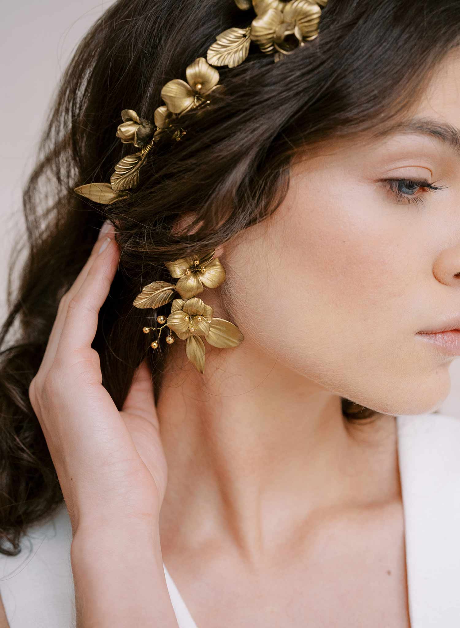 gold colored flower cluser earrings by twigs and honey