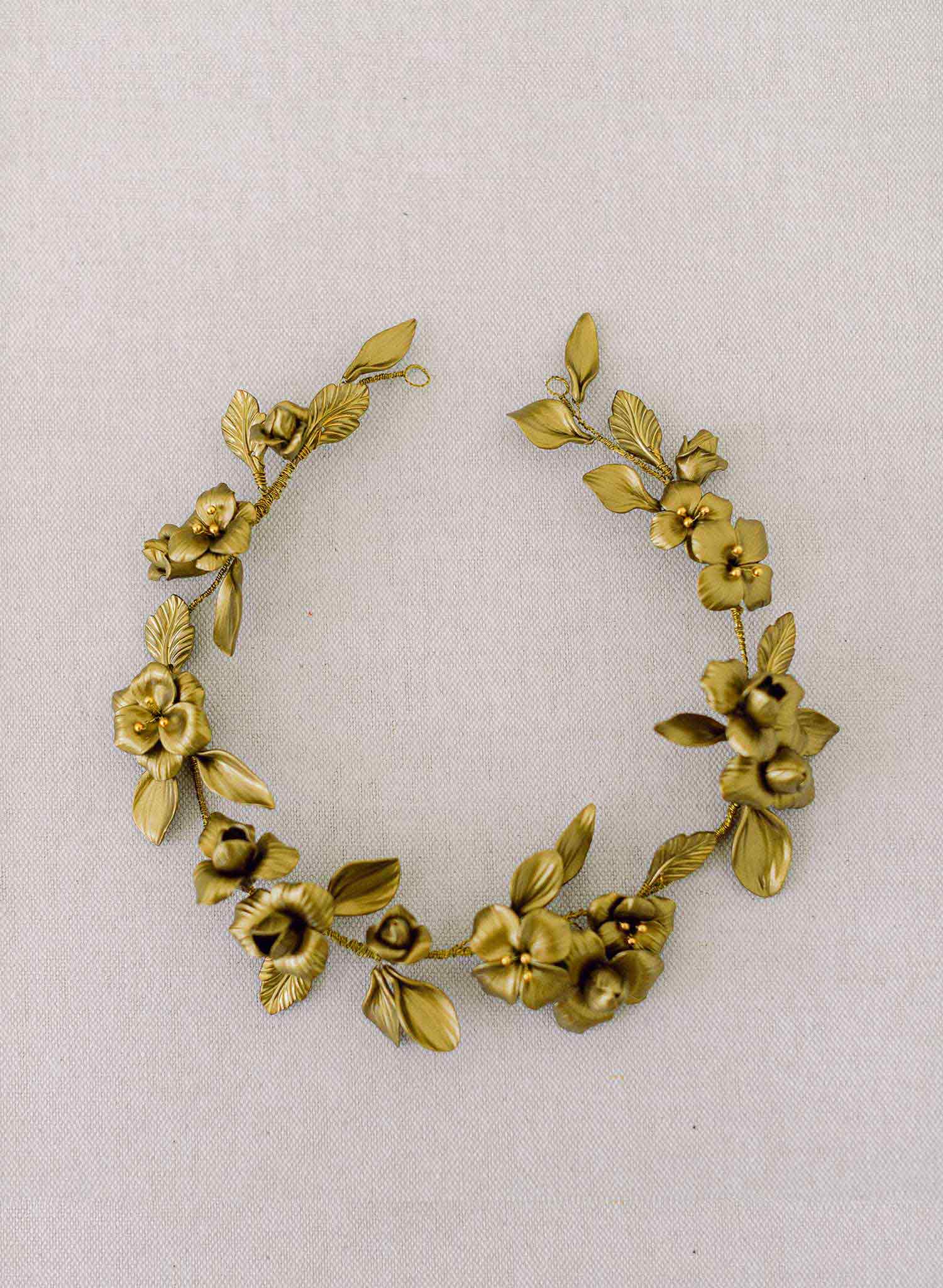 gold handmade flower bridal hair vine by twigs and honey