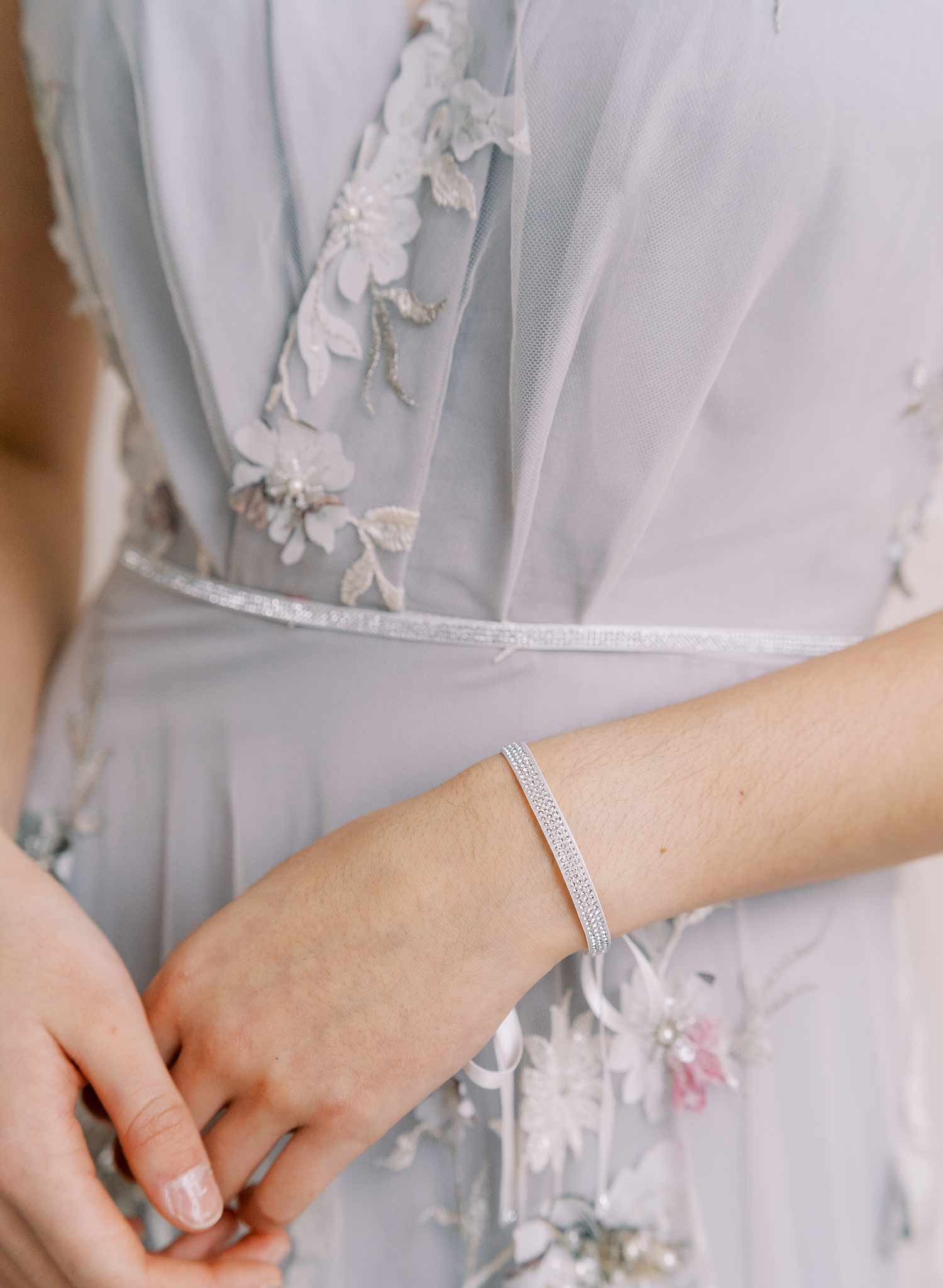 crystal and silk bridesmaid ribbon bracelet by twigs and honey