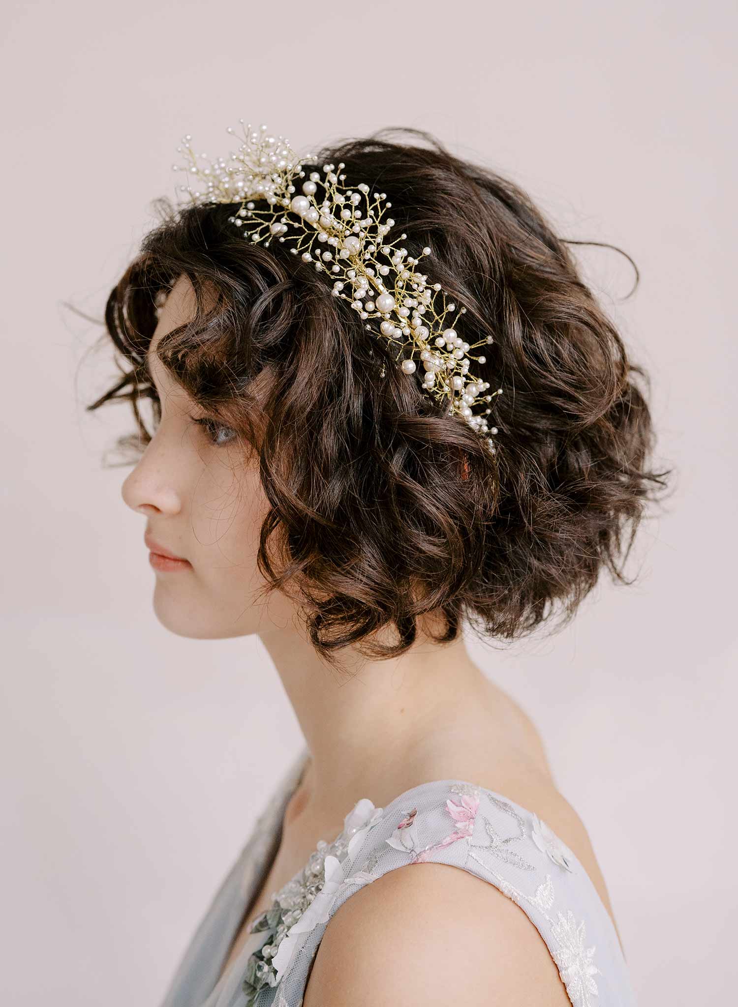 wispy bridal pearl and bead headband tiara by twigs & honey