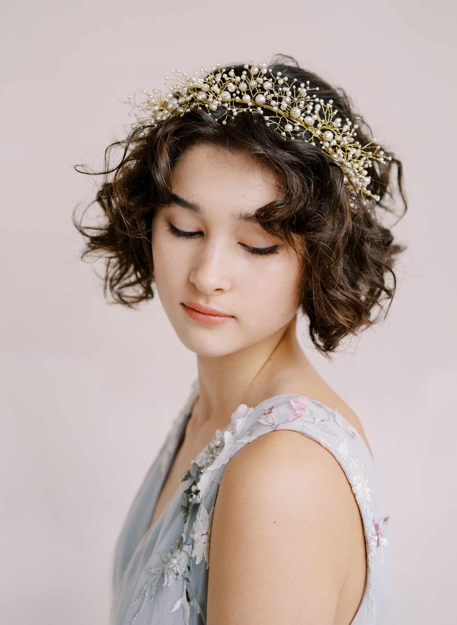 wispy bridal pearl and bead headband tiara by twigs & honey