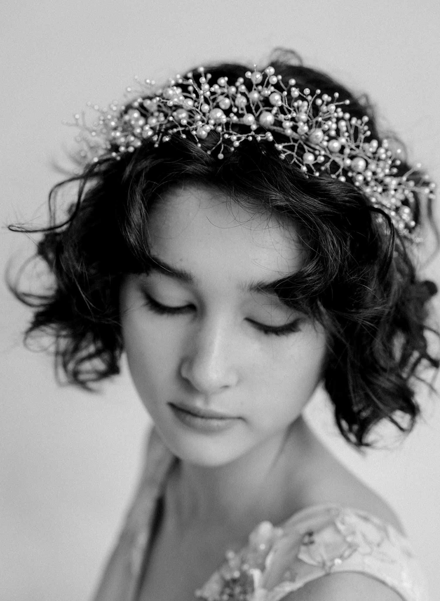 wispy bridal pearl and bead headband tiara by twigs & honey