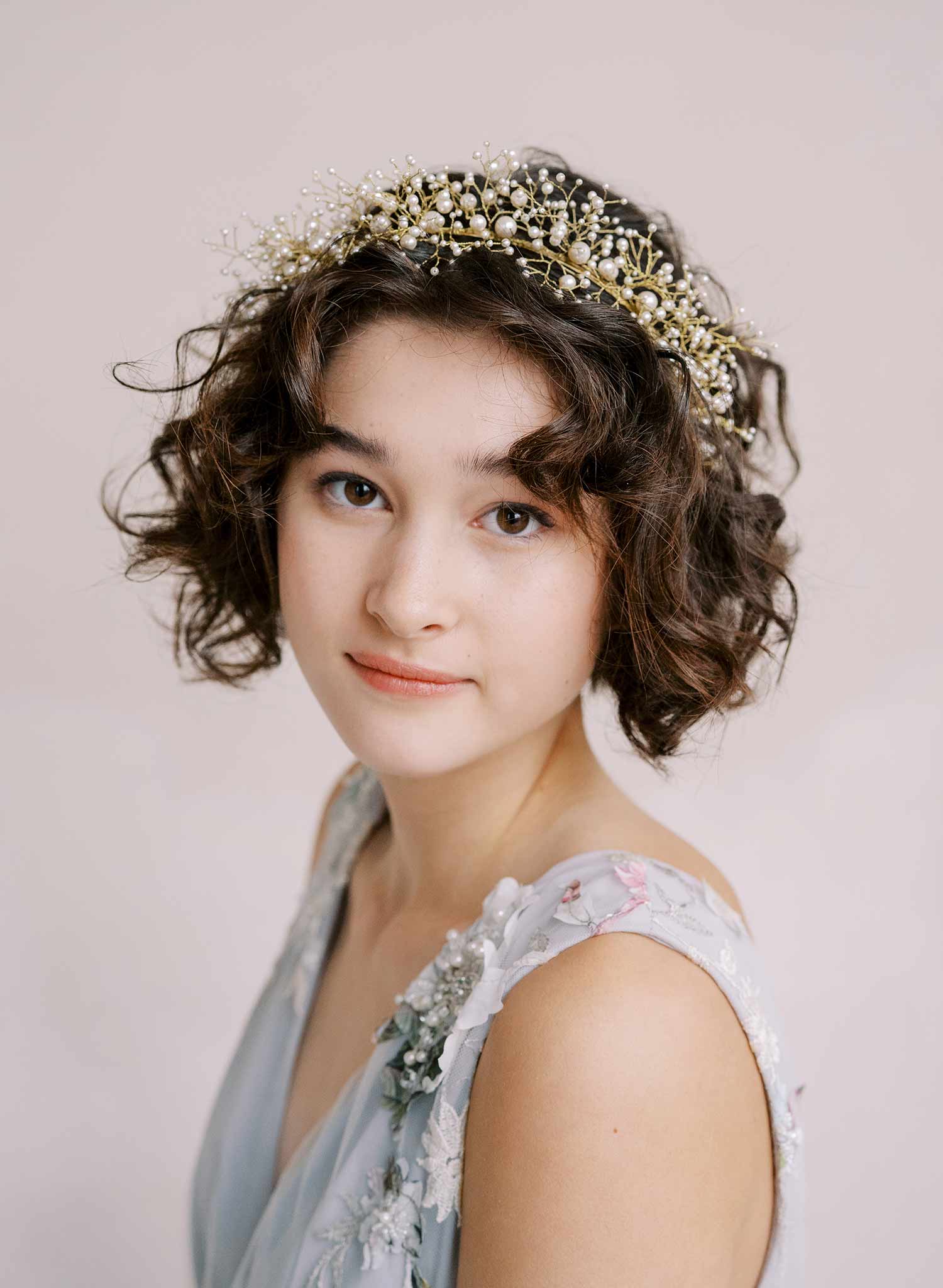 wispy bridal pearl and bead headband tiara by twigs & honey