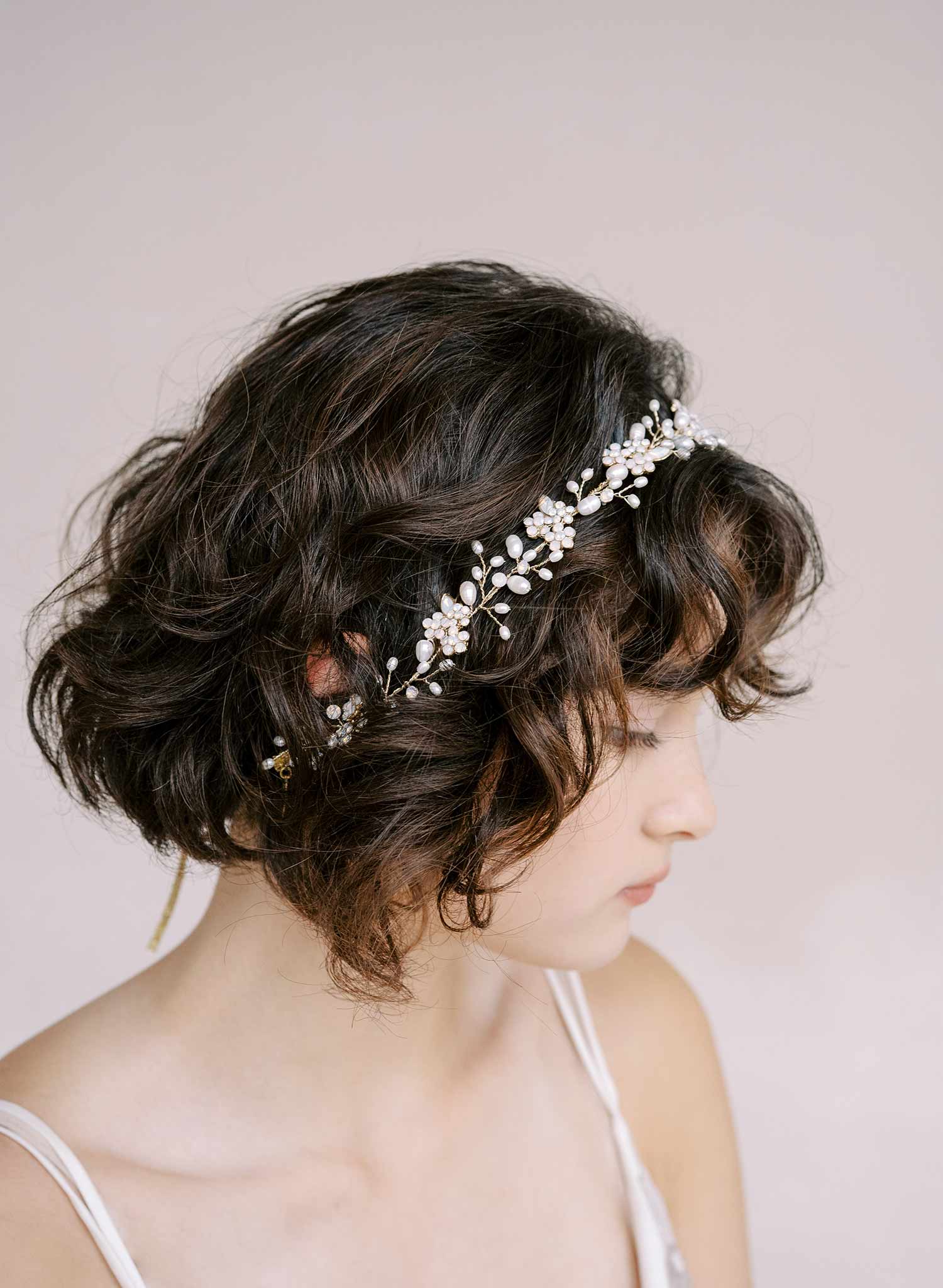 freshwater pearl and opal crystal bridal hair vine by twigs & honey