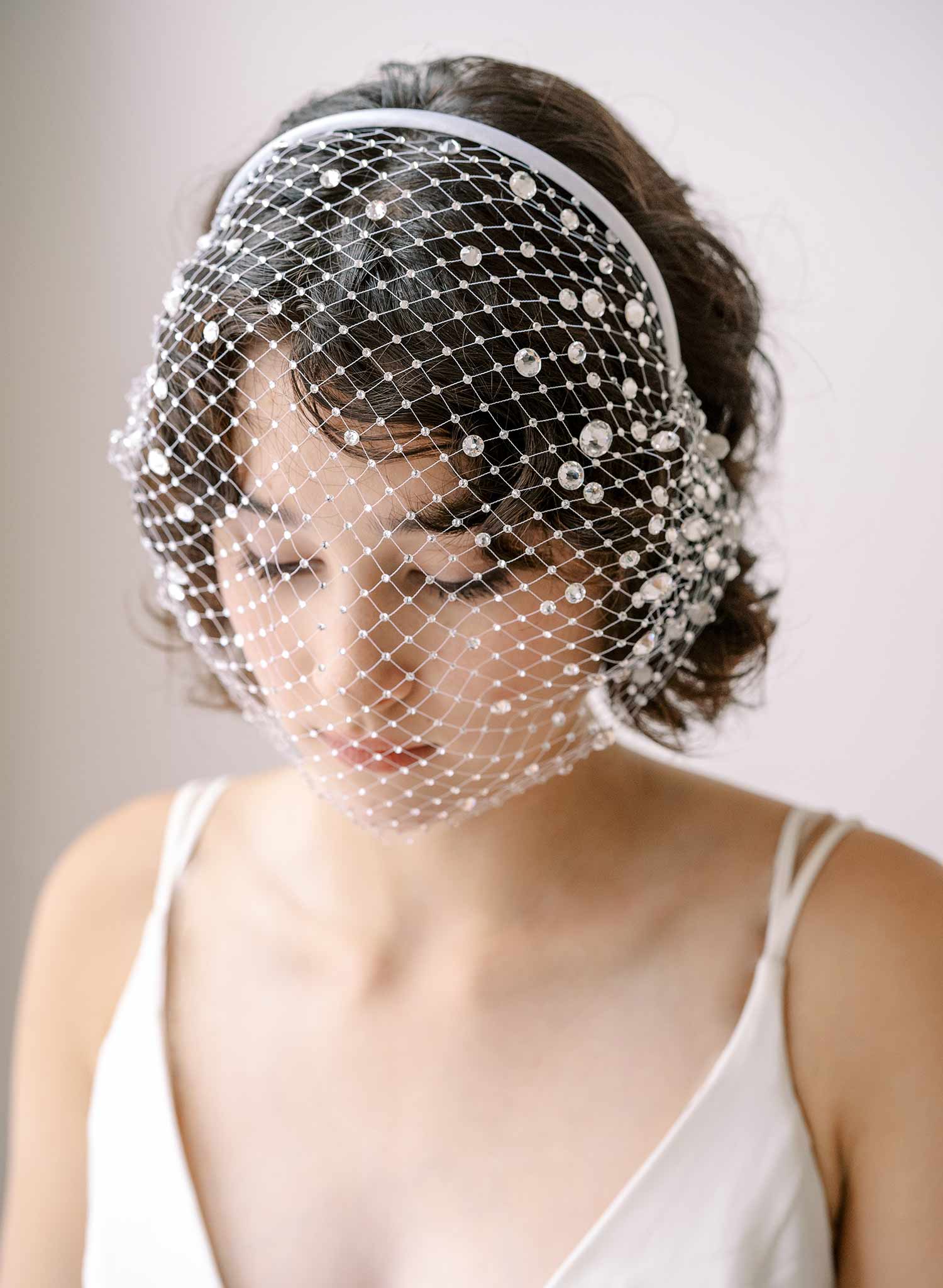 Classical bridal birdcage with silver Swarovski crystals, minimalist bridal accessory, sparkling veil, elegant bridal outlets headpiece